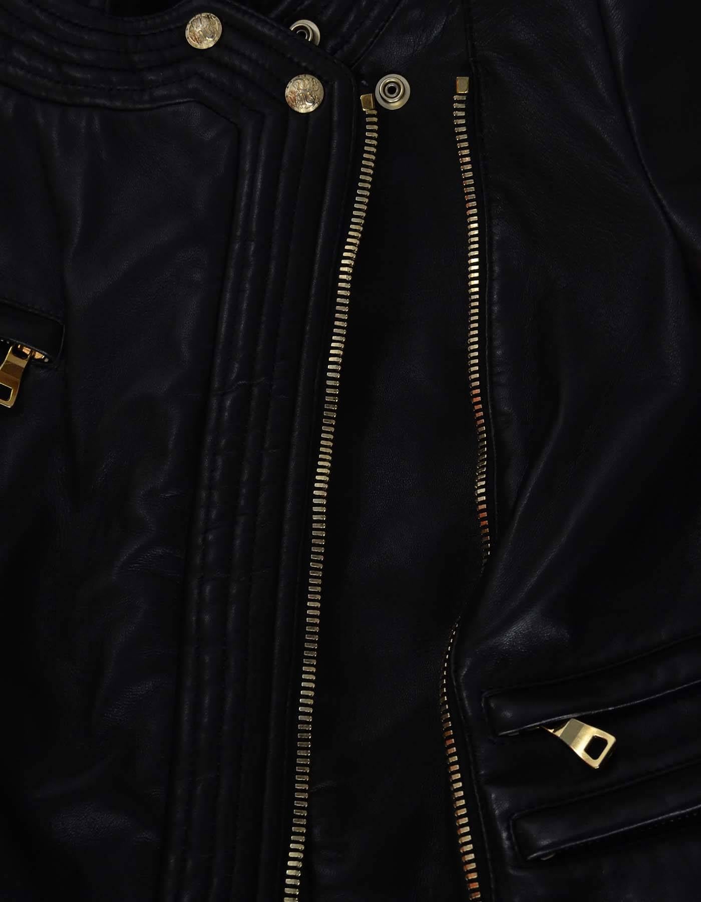 Women's Balmain Black Quilted Leather Biker Jacket sz 36 rt. $4, 035
