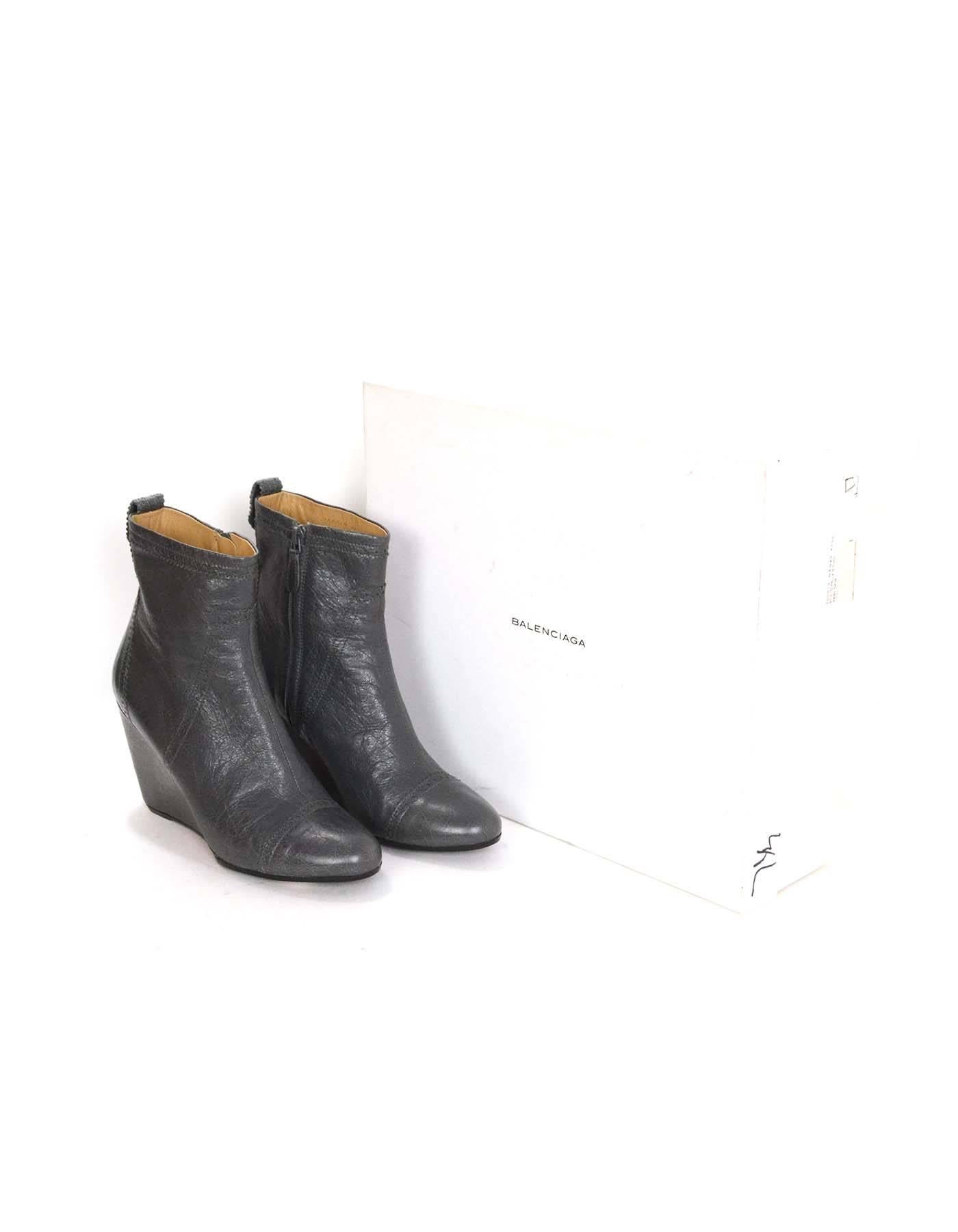 Balenciaga Grey Leather Brogue Ankle Wedge Boots sz 41 1
