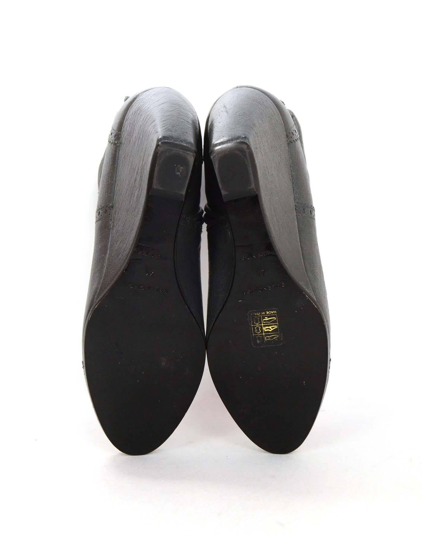 Balenciaga Grey Leather Brogue Ankle Wedge Boots sz 41 2