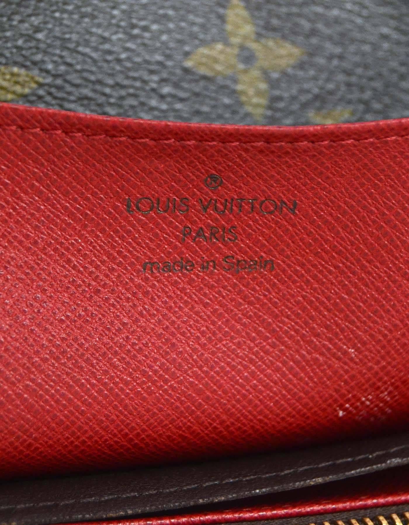 Women's Louis Vuitton Brown Monogram Coated Canvas Emilie Wallet w/ Red Lining