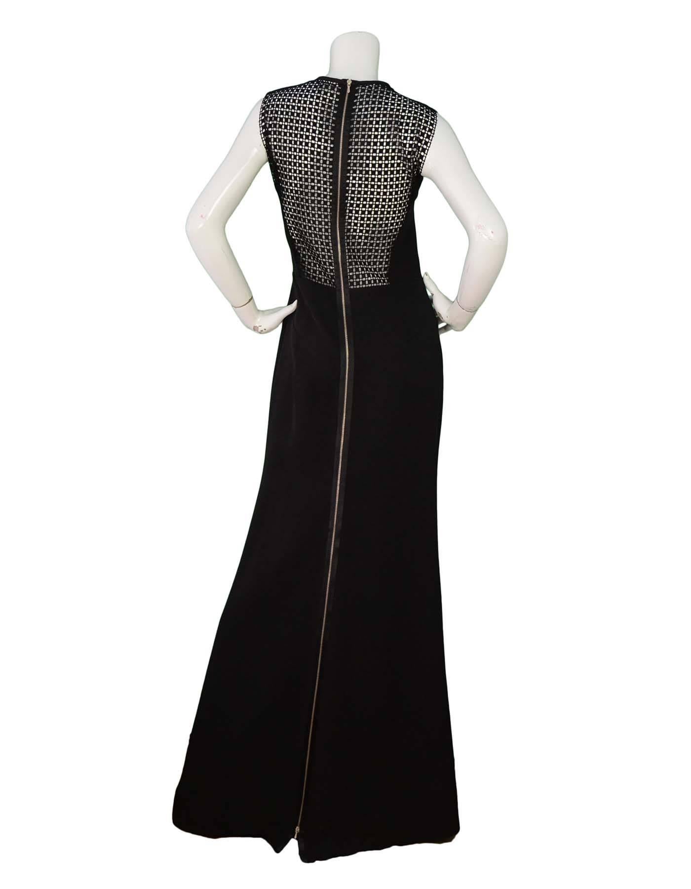 Dress No241 Black Wool/Silk Windowpane Lace Gown Sz 8 In Excellent Condition In New York, NY