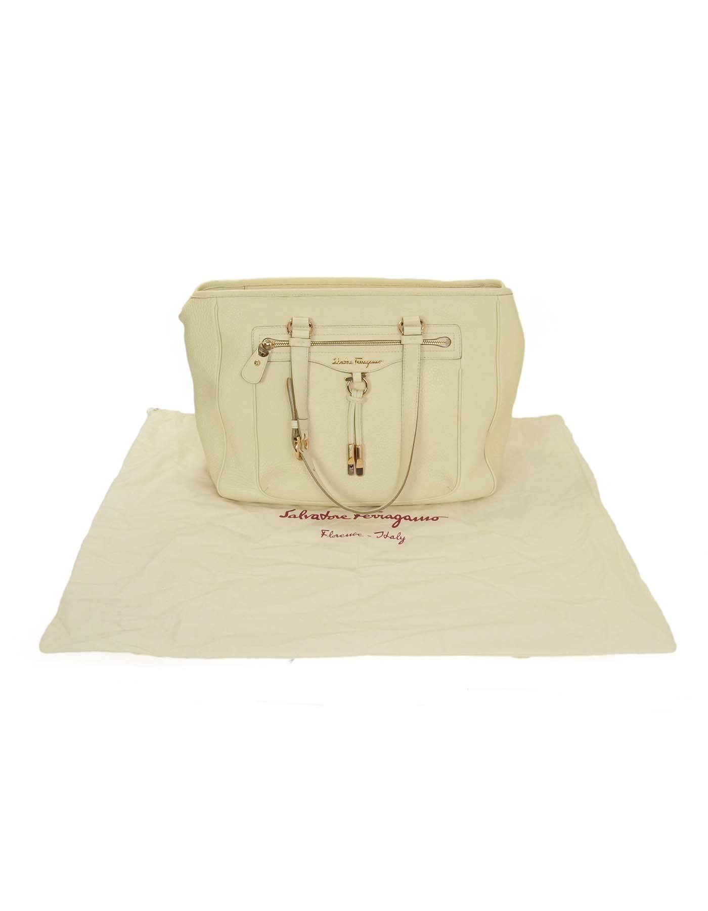 Salvatore Ferragamo Cream Leather Tote Bag GHW 6