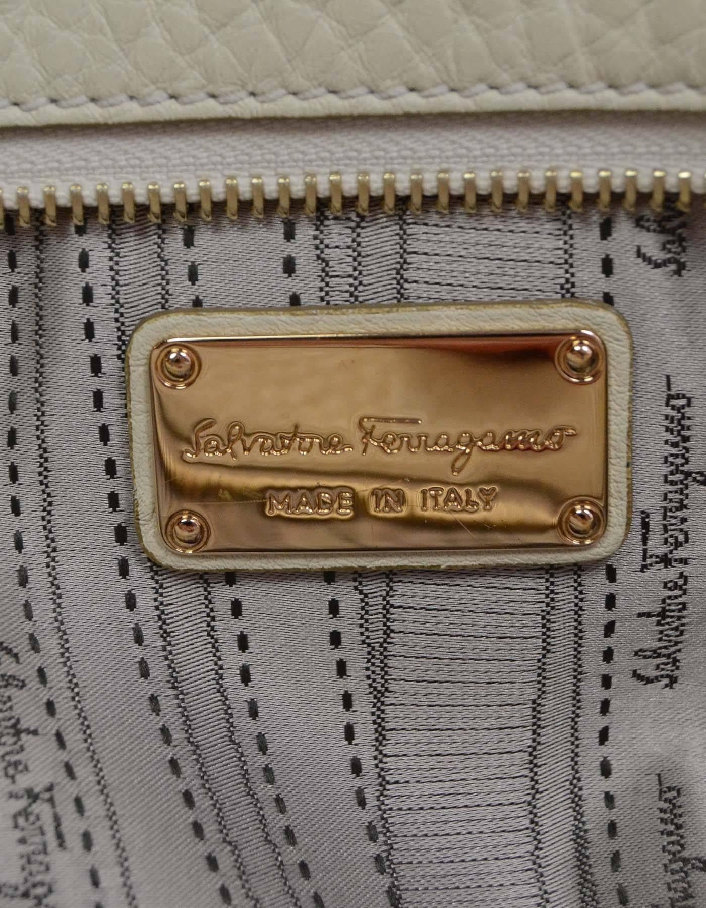 Salvatore Ferragamo Cream Leather Tote Bag GHW 4