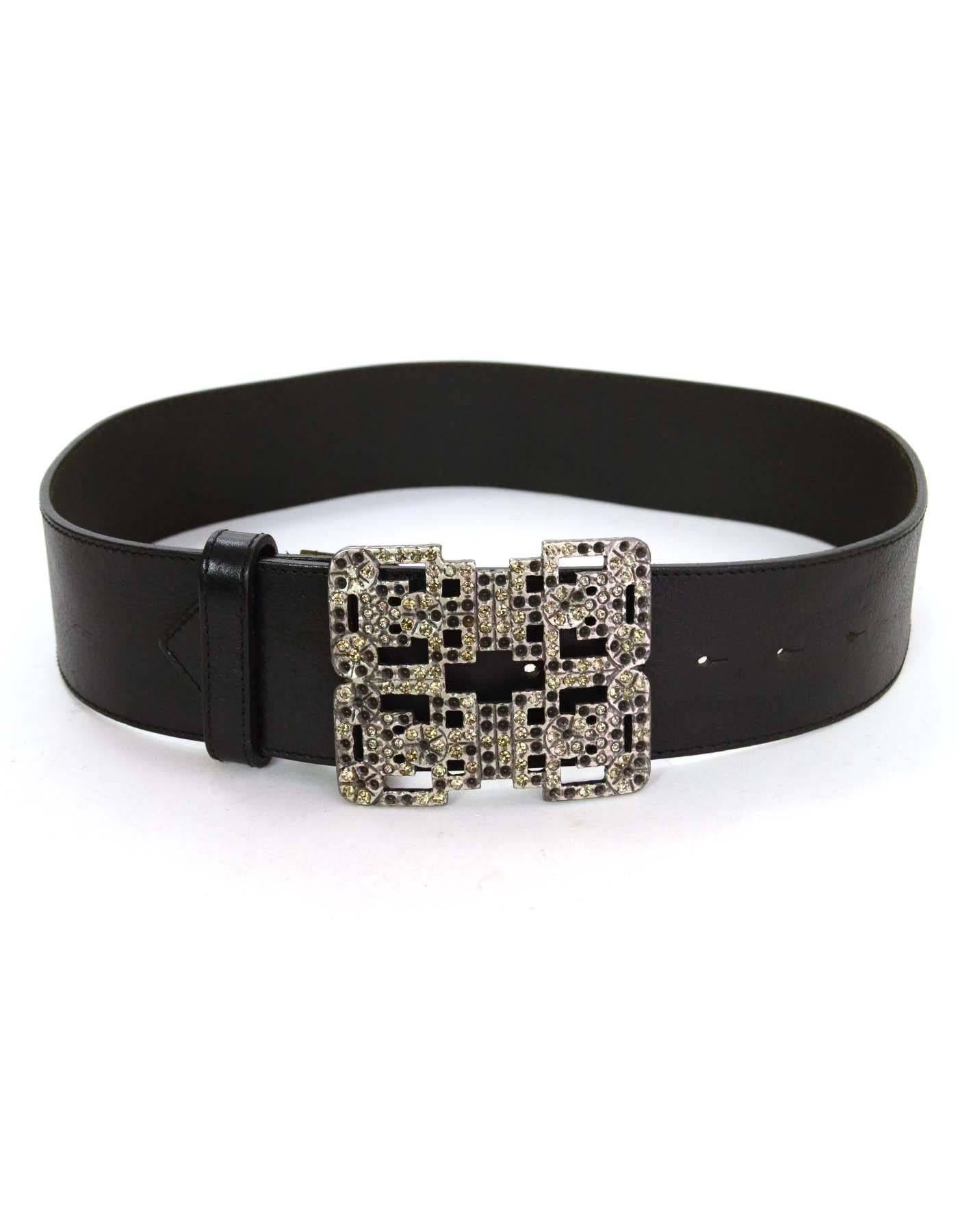 Paul & Joe Black Leather Belt with Rhinestone Buckle Sz Small In Good Condition In New York, NY
