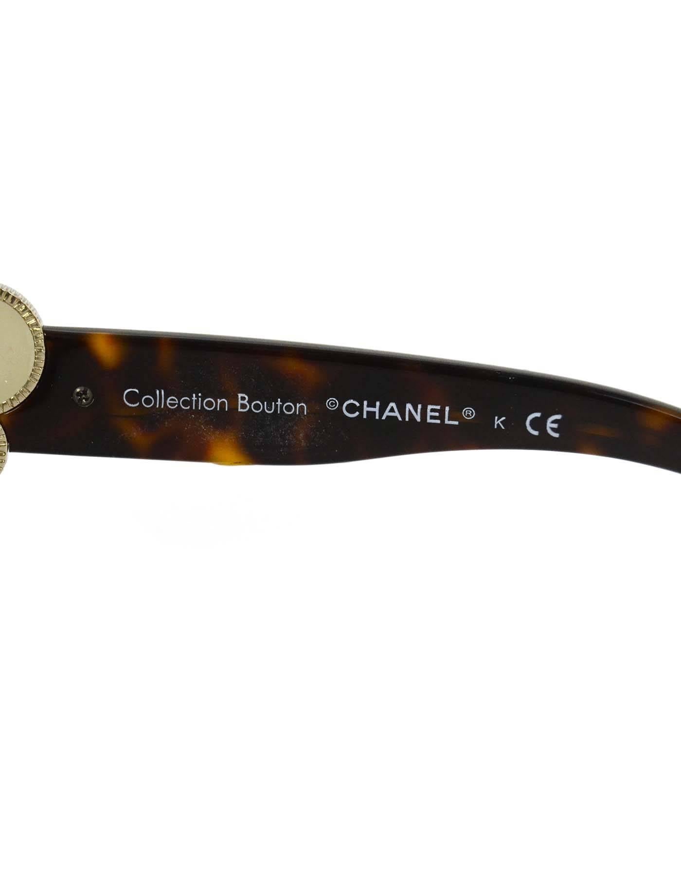 Chanel Tortoise Bouton Sunglasses with Enamel Circles and Case In Excellent Condition In New York, NY