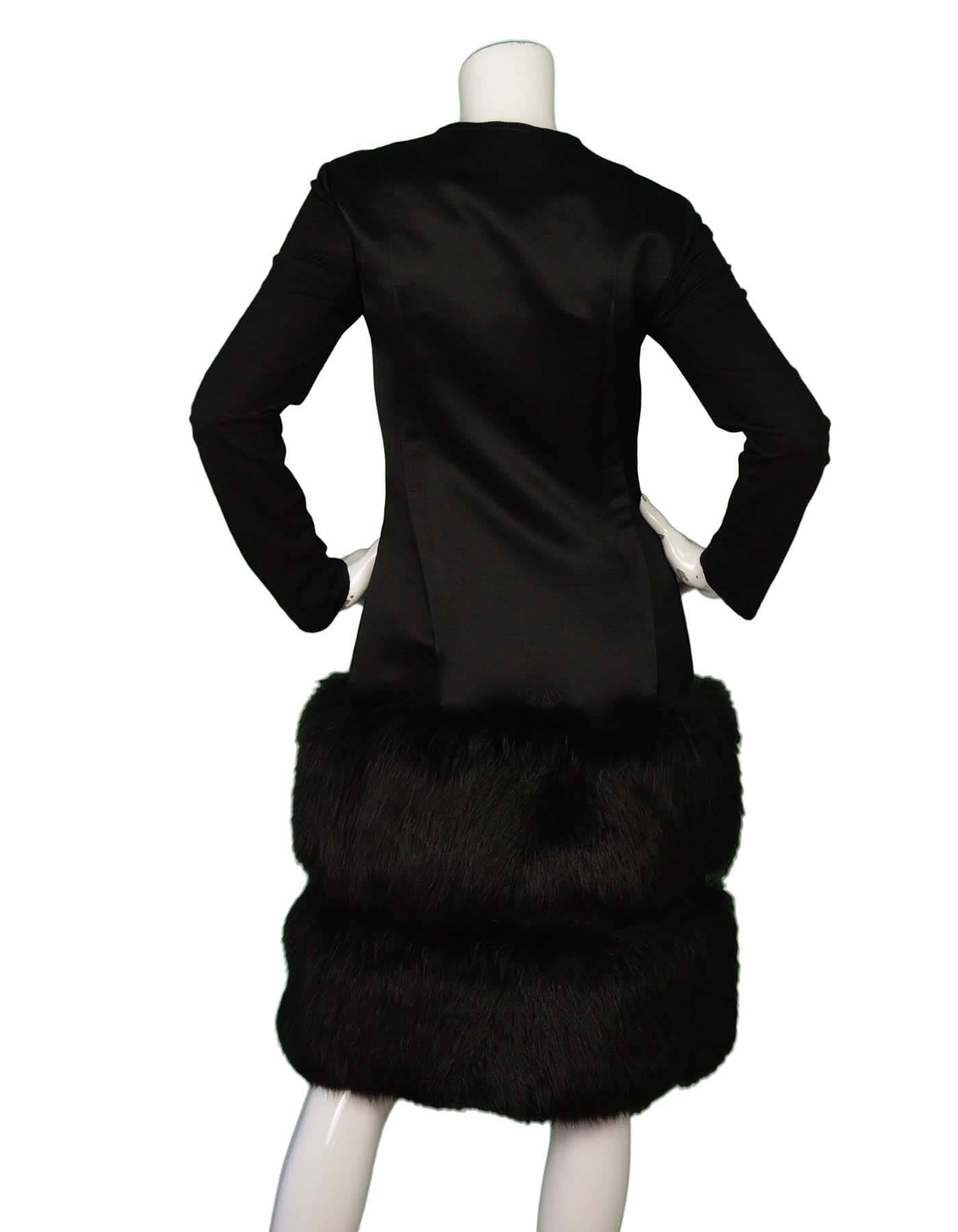 Lanvin Black Silk and Fox Trim Coat Dress Sz 38 In Excellent Condition In New York, NY