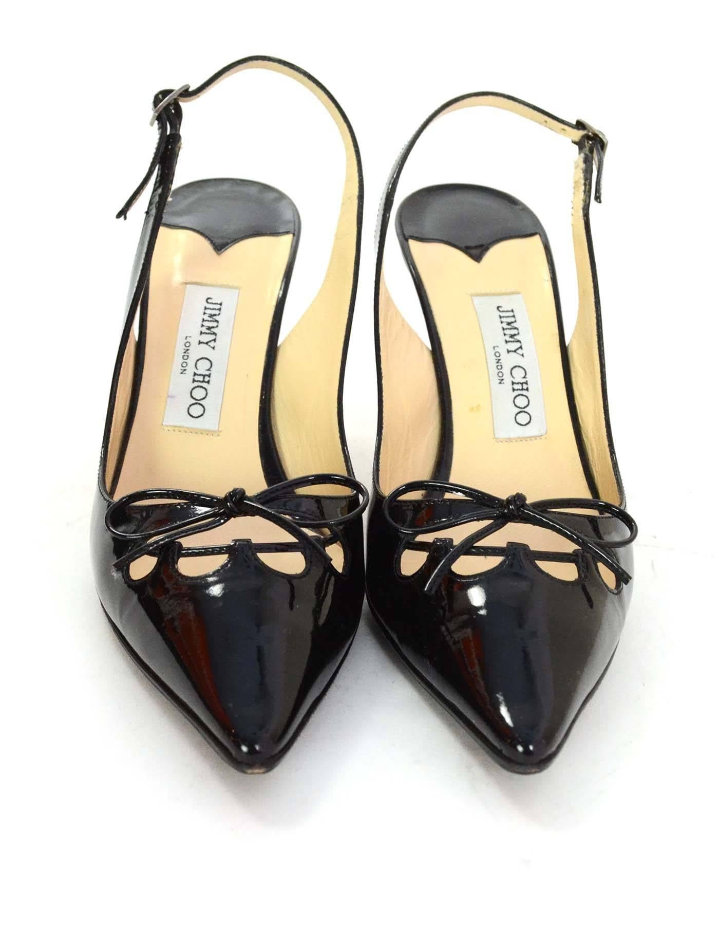 Jimmy Choo Black Patent Leather Slingback Pumps Sz 38.5 In Excellent Condition In New York, NY