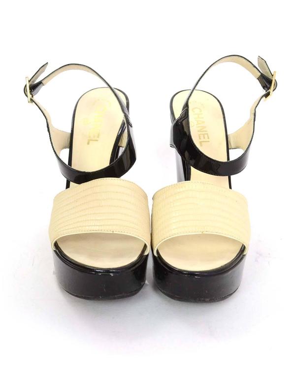Chanel Black and Cream Platform Pearl Heeled Sandals Sz 39.5 For Sale ...
