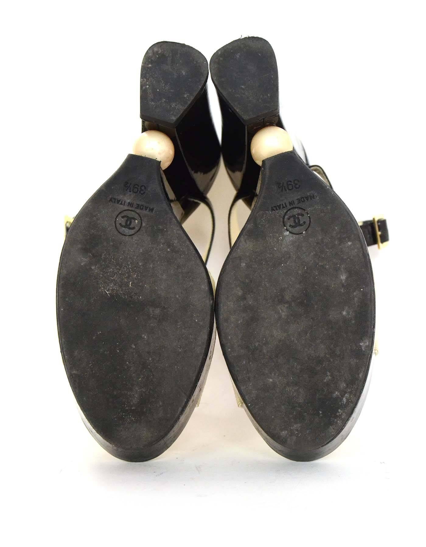 Chanel Black and Cream Platform Pearl Heeled Sandals Sz 39.5 1