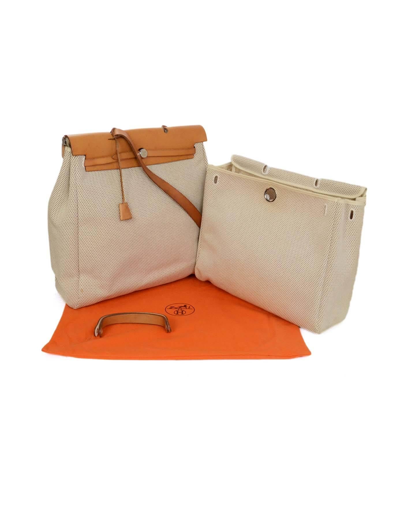 Hermes Tan and Beige Toile Two-in-One Herbag with Dusbag 6