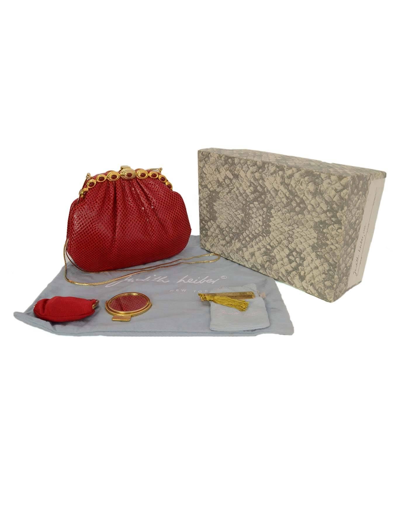 Judith Leiber Red Karung Snakeskin Clutch with GHW 5