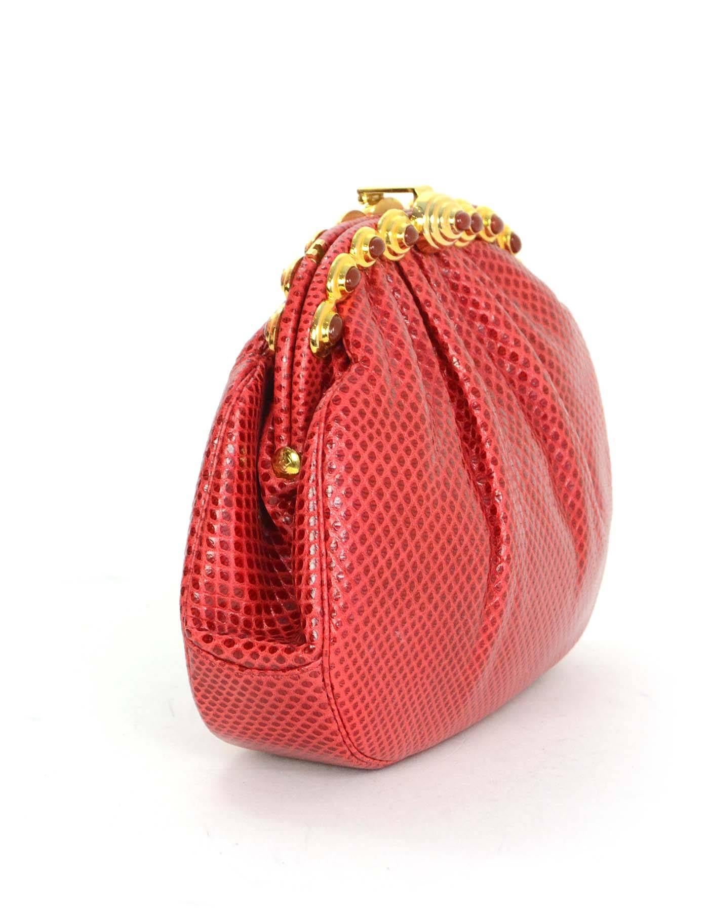 Judith Leiber Red Karung Snakeskin Clutch with GHW In Excellent Condition In New York, NY