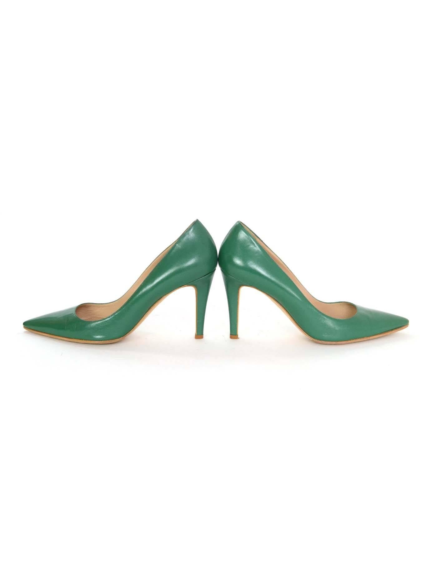 Manolo Blahnik Green Leather Pointed Pumps Sz 40.5 1