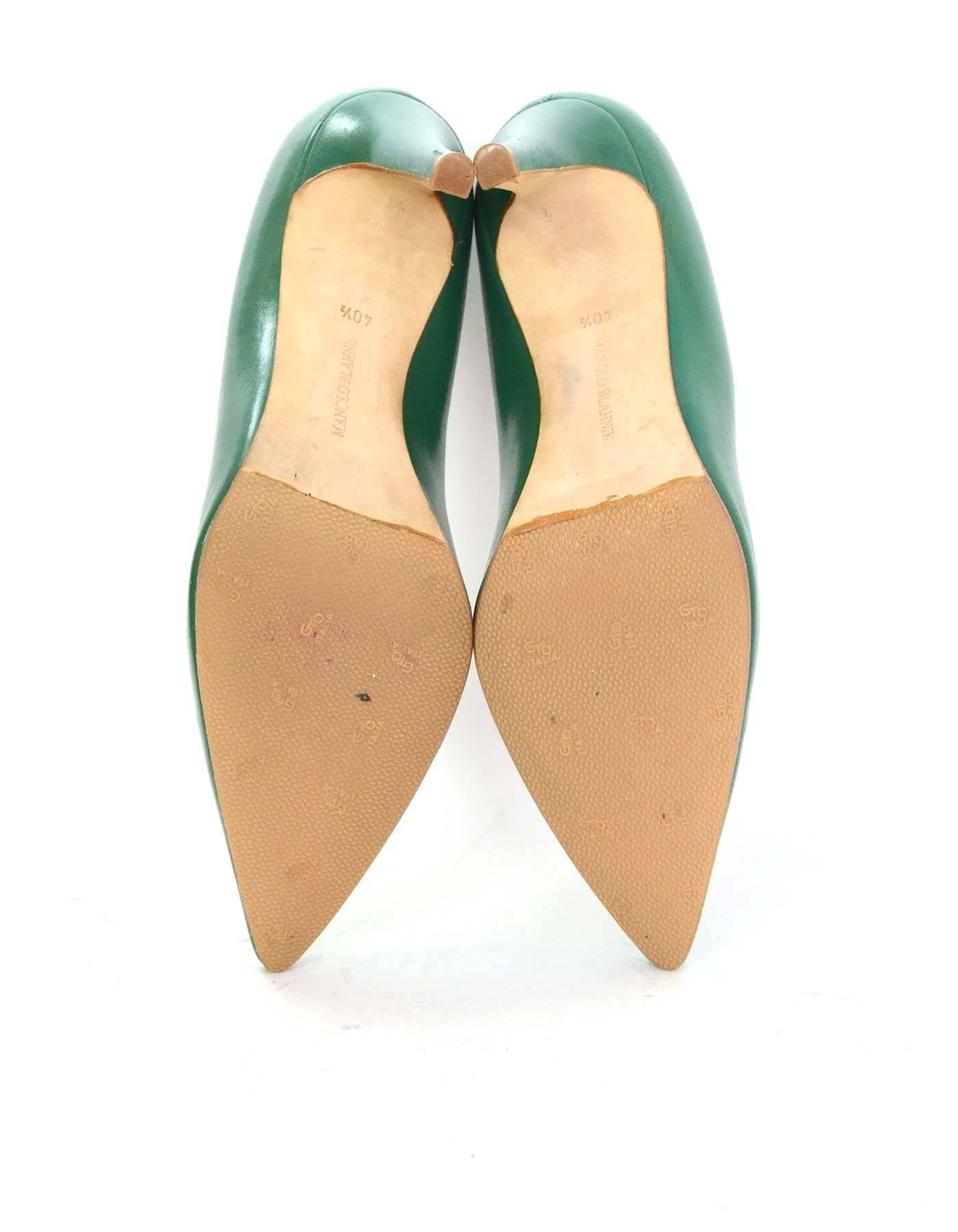 Manolo Blahnik Green Leather Pointed Pumps Sz 40.5 2