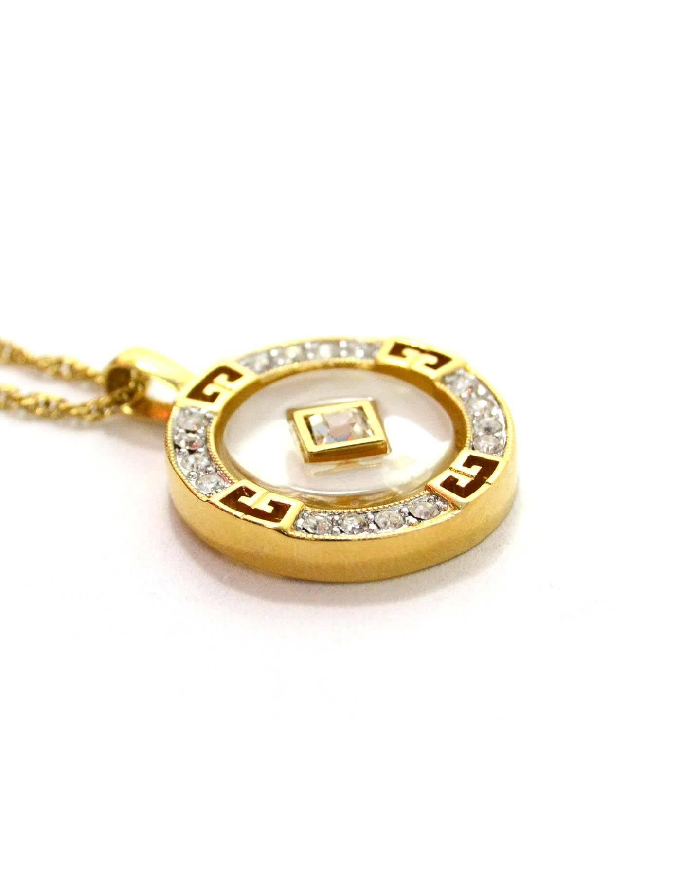 Givenchy Gold & Crystal Vintage Pendant Necklace In Excellent Condition In New York, NY