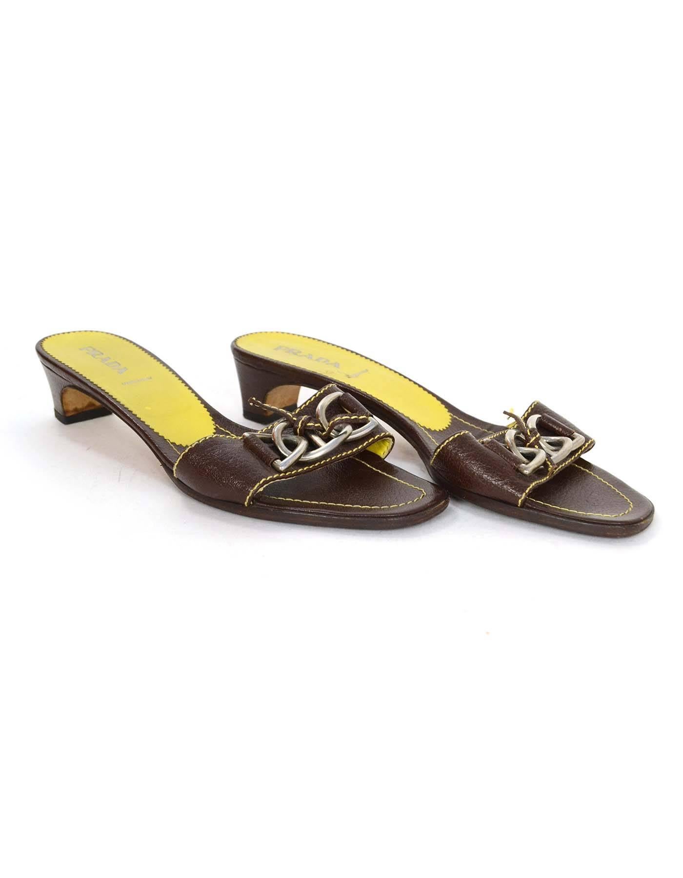 8/16 Prada Brown Leather Mules Sz 40 In Good Condition In New York, NY