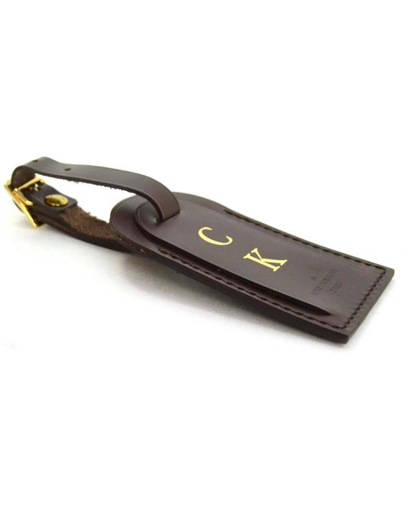 Louis Vuitton Luggage Tag w/ TF Initials Stamp Black Leather