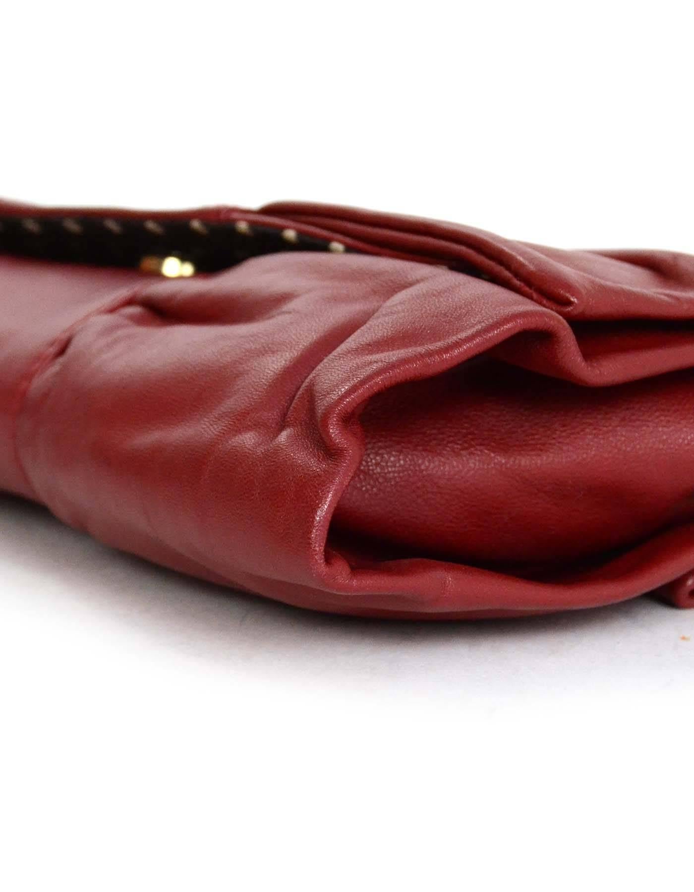 Furla Burgundy Leather Bow Clutch In Excellent Condition In New York, NY