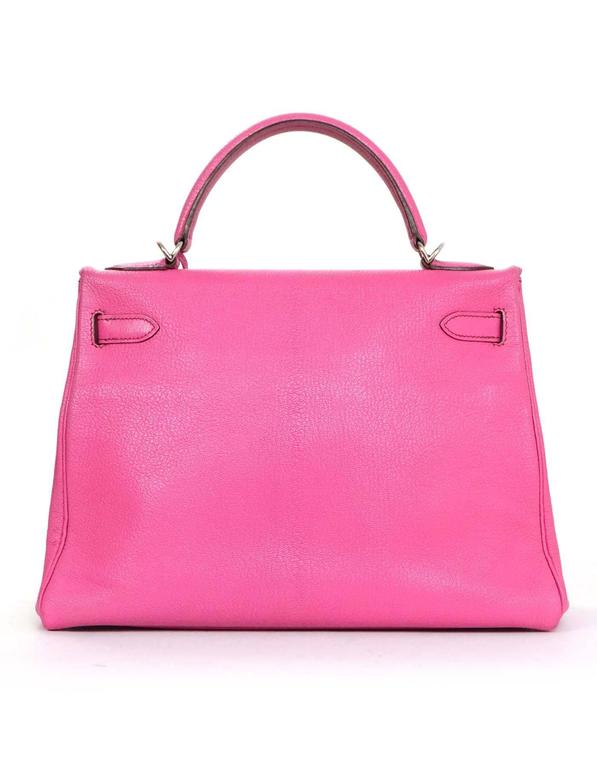 Hermes RARE Hot Pink Rose Tyrien Chevre Leather 32cm Kelly Bag with ...