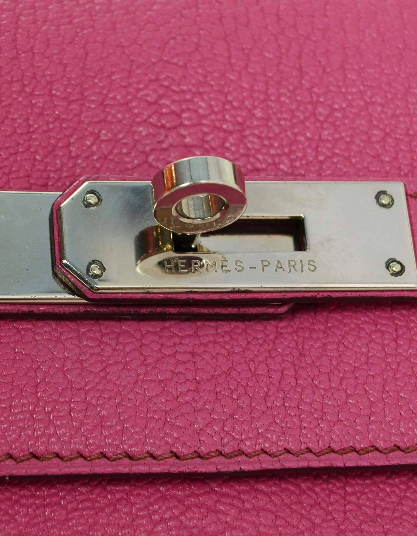 Hermes RARE Hot Pink Rose Tyrien Chevre Leather 32cm Kelly Bag with Strap PHW 1