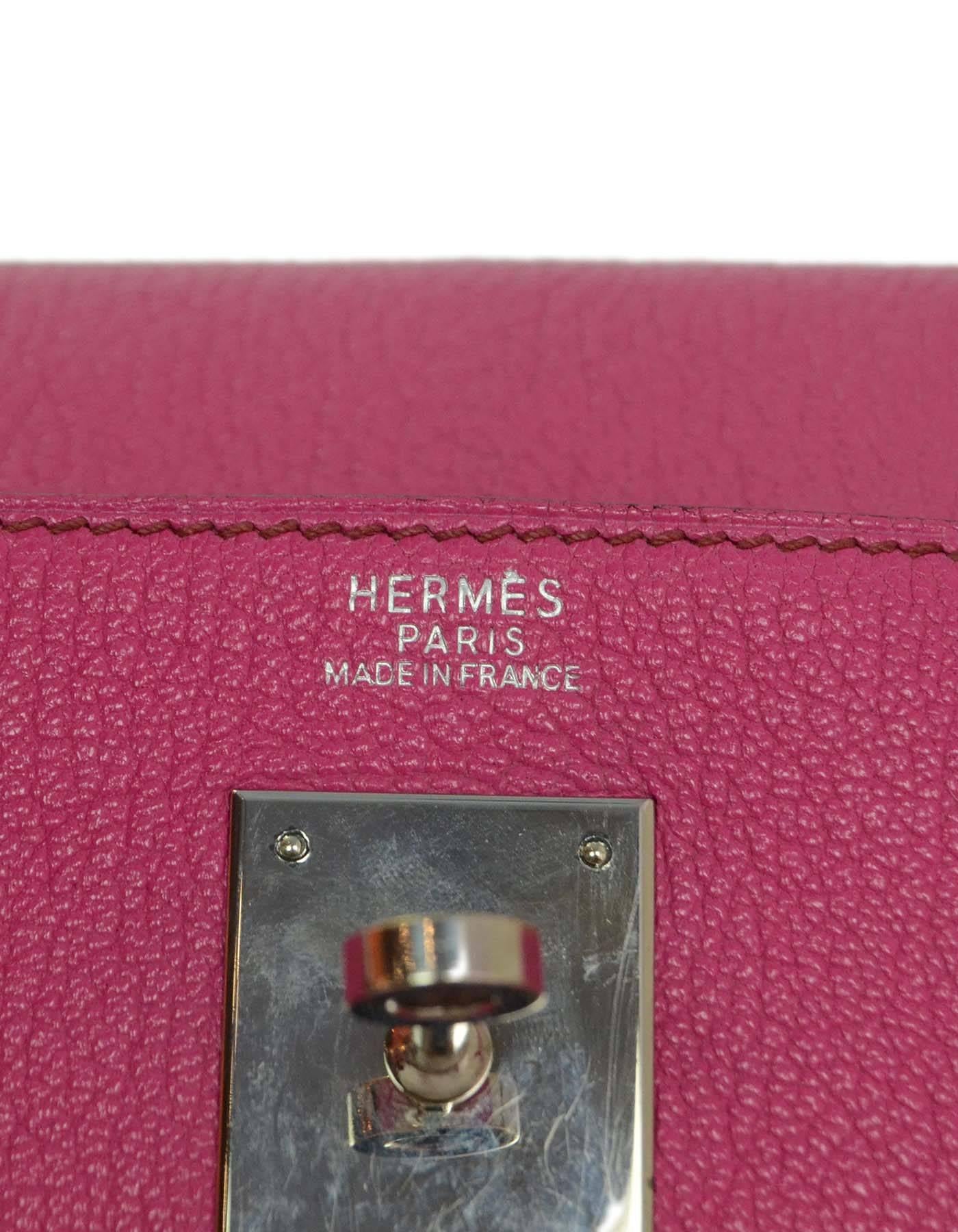 Women's Hermes RARE Hot Pink Rose Tyrien Chevre Leather 32cm Kelly Bag with Strap PHW