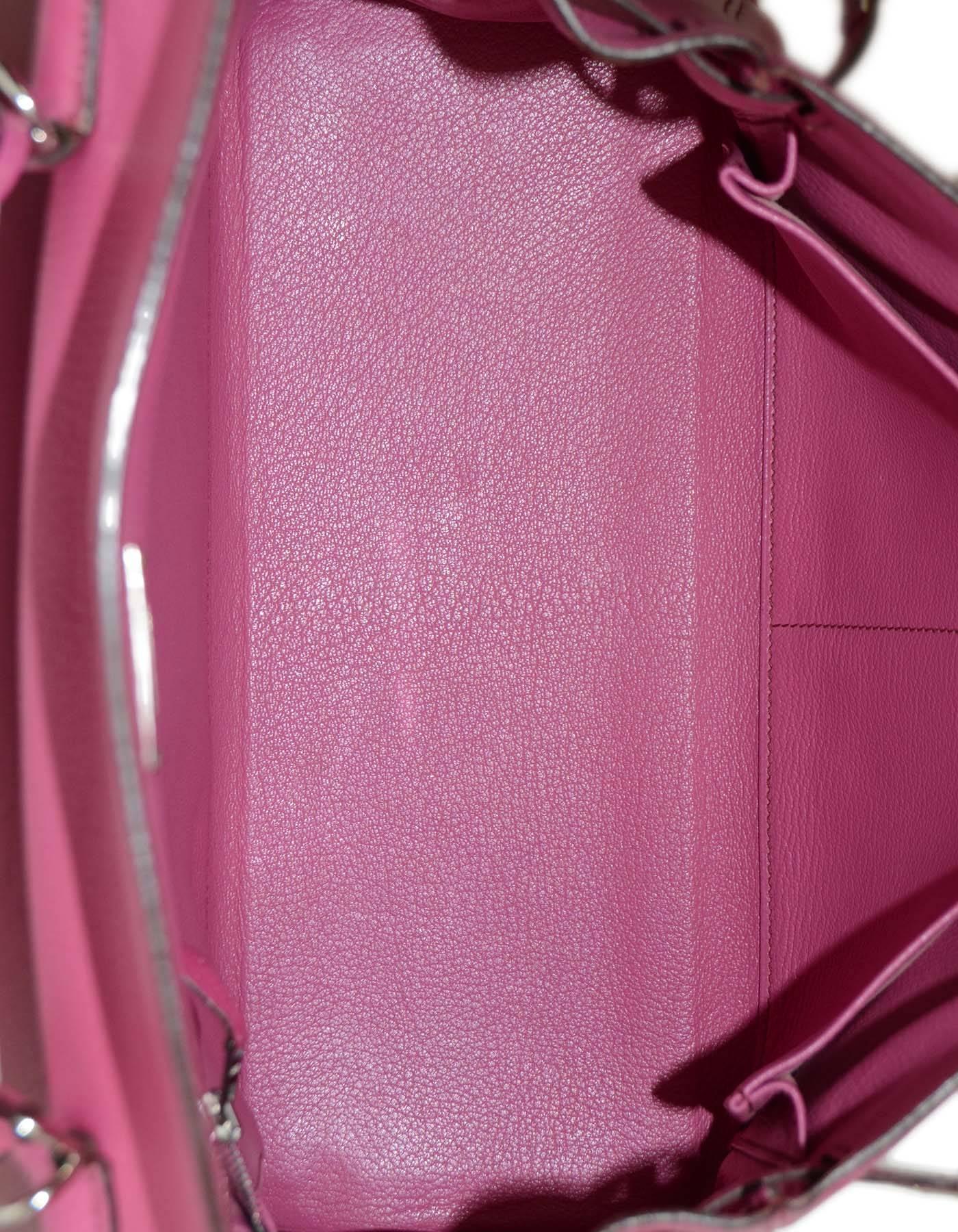 Hermes RARE Hot Pink Rose Tyrien Chevre Leather 32cm Kelly Bag with Strap PHW In Excellent Condition In New York, NY