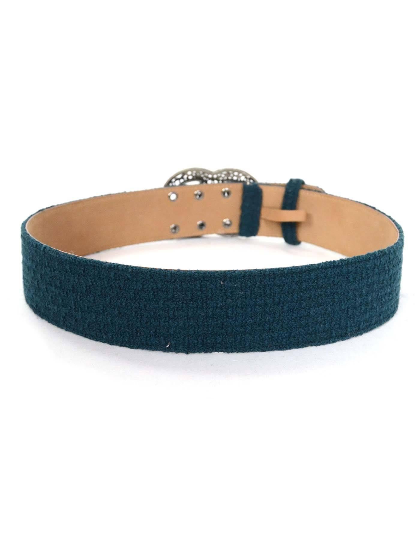Chanel Teal Tweed CC Belt Sz 85 with Box In Excellent Condition In New York, NY