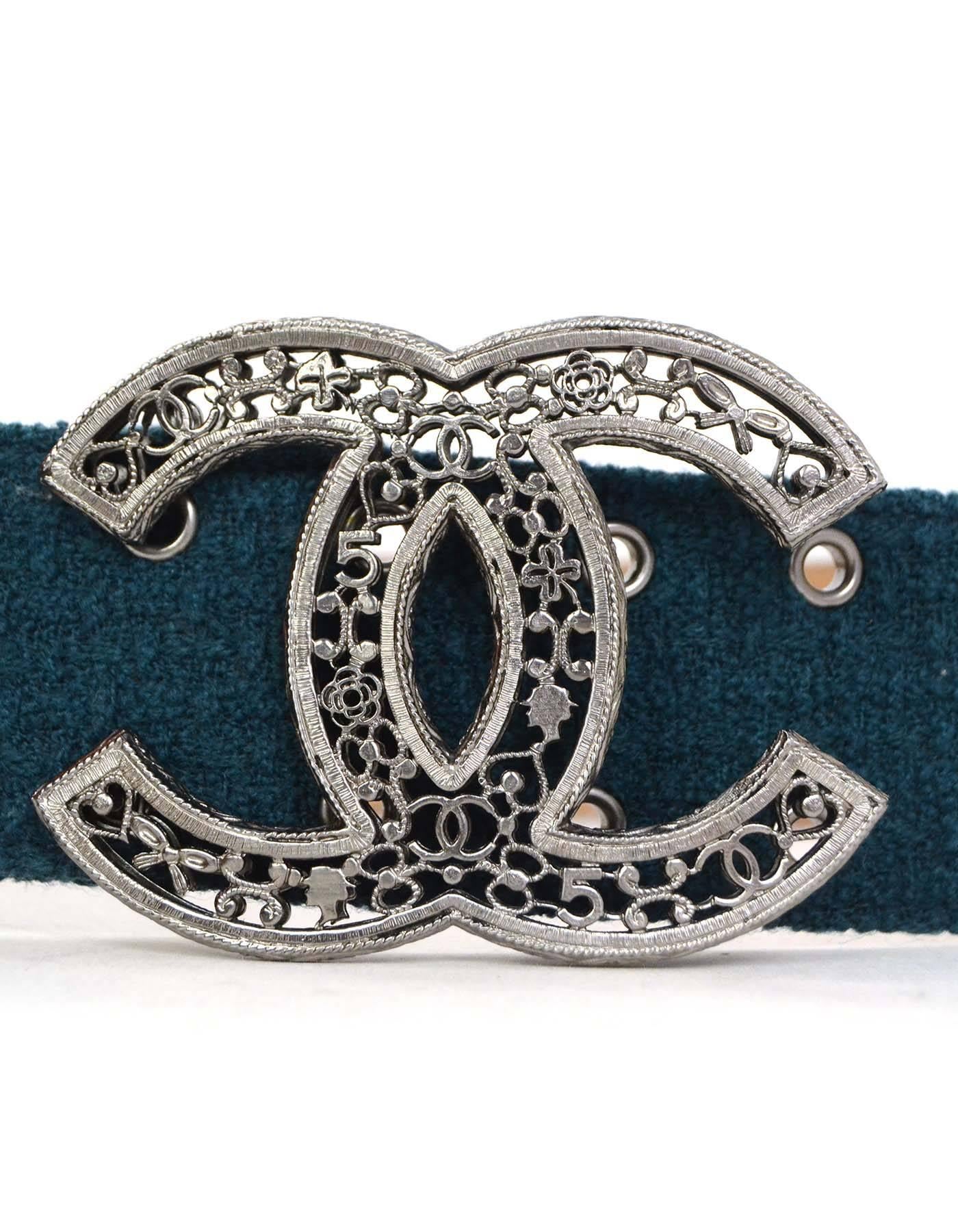 Women's Chanel Teal Tweed CC Belt Sz 85 with Box