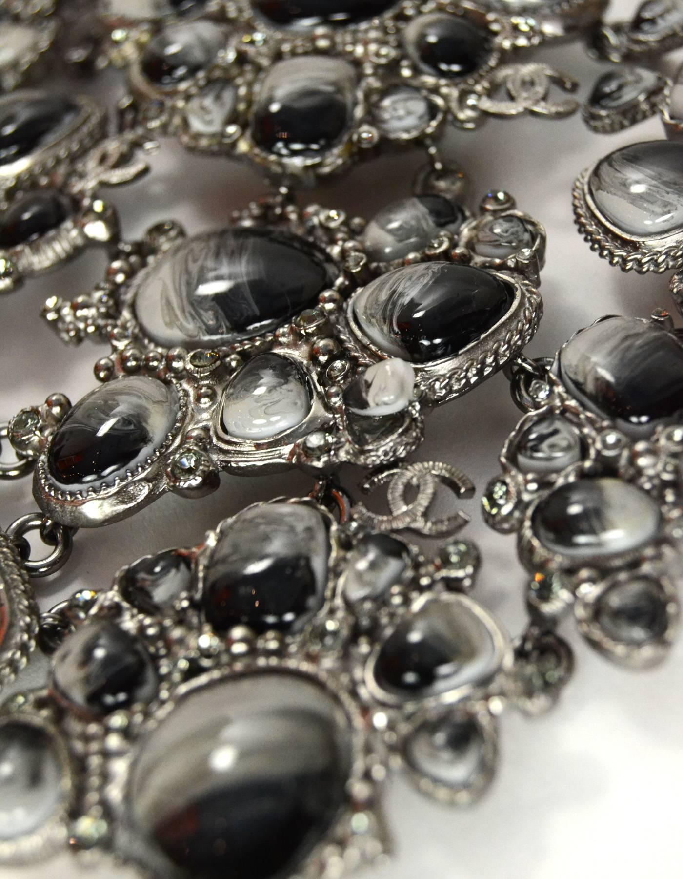 Chanel 2011 Runway Black & Grey Glass/Rhinestone Bib Necklace rt. $12k+ In Good Condition For Sale In New York, NY