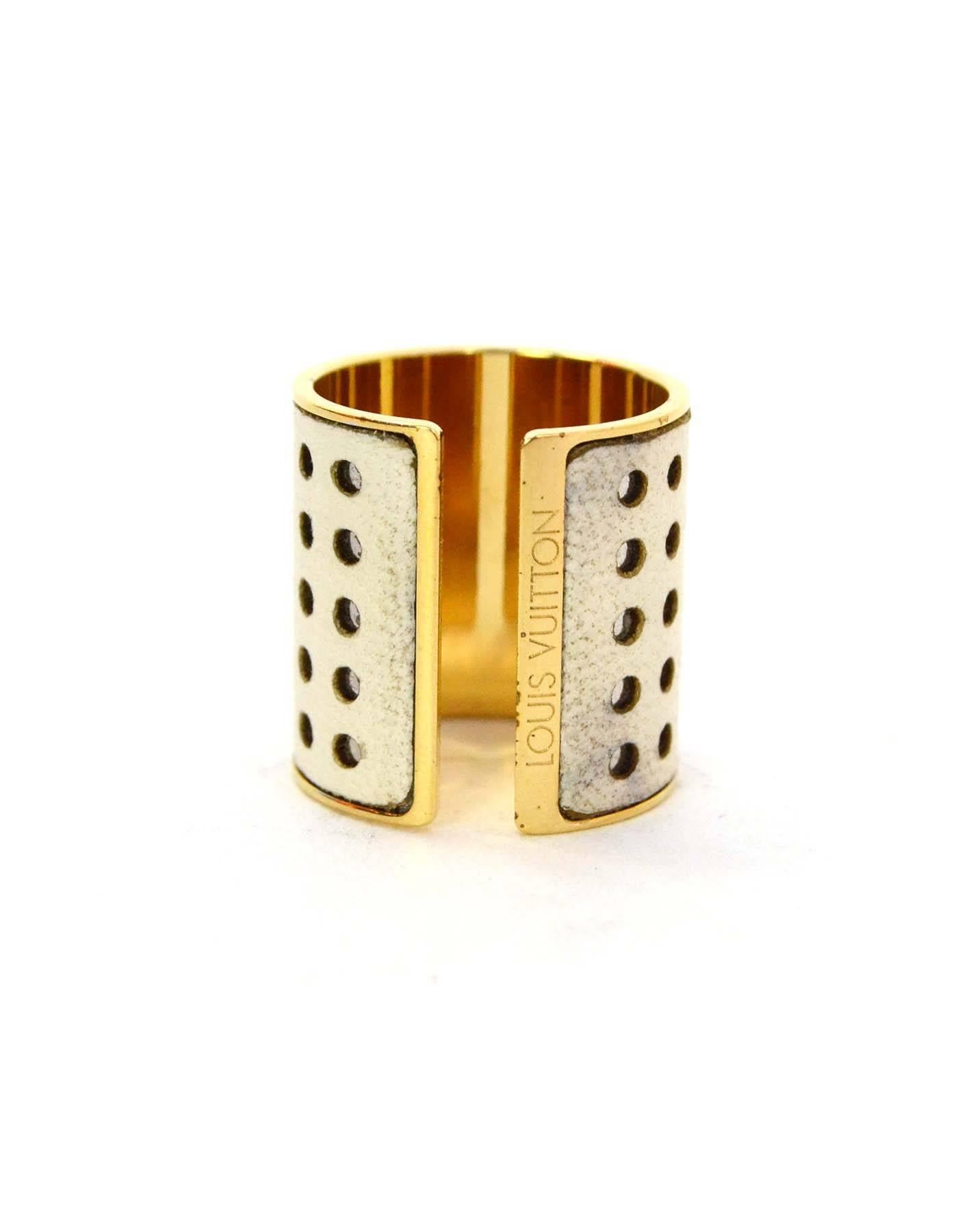 Louis Vuitton Leather and Goldtone Perforated Skin Ring Sz 9 In Excellent Condition In New York, NY