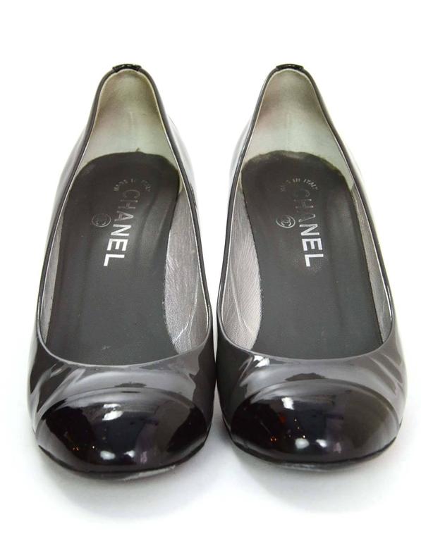 Chanel Grey and Black Patent Leather Pumps Sz 37.5 w/ Box For Sale at ...