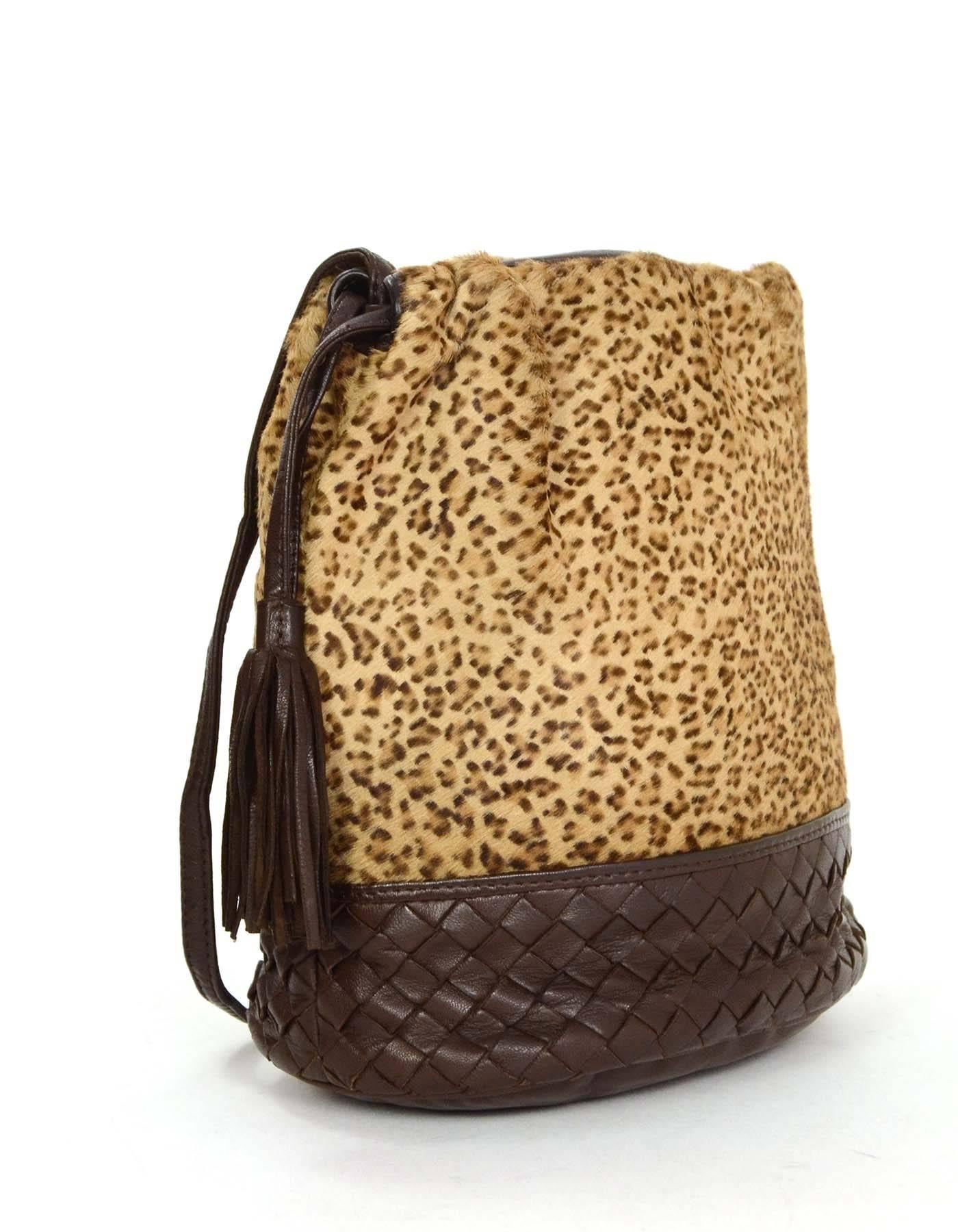  Bottega Veneta Vintage Leopard Ponyhair Crossbody Bag In Excellent Condition In New York, NY