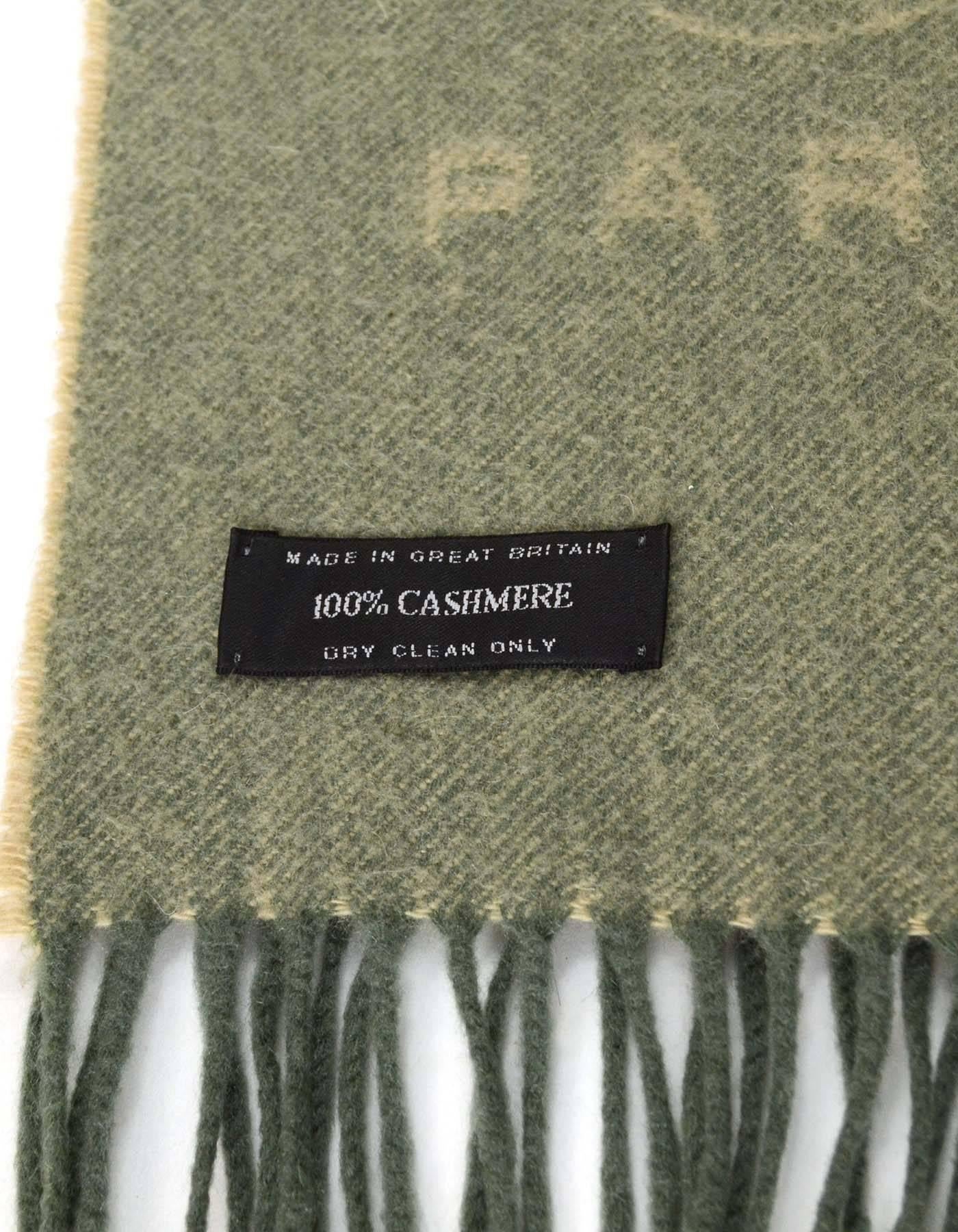 Chanel Green and Tan Cashmere Fringe Trim Throw Blanket/ Shawl 1
