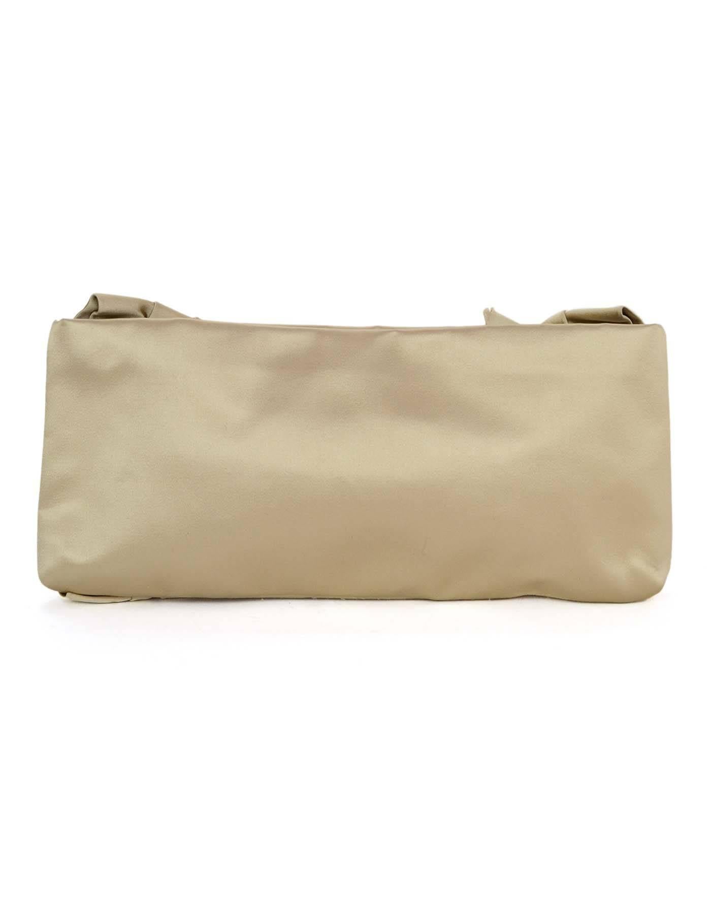 Valentino Champagne Silk Pleated Bow Clutch In Excellent Condition In New York, NY