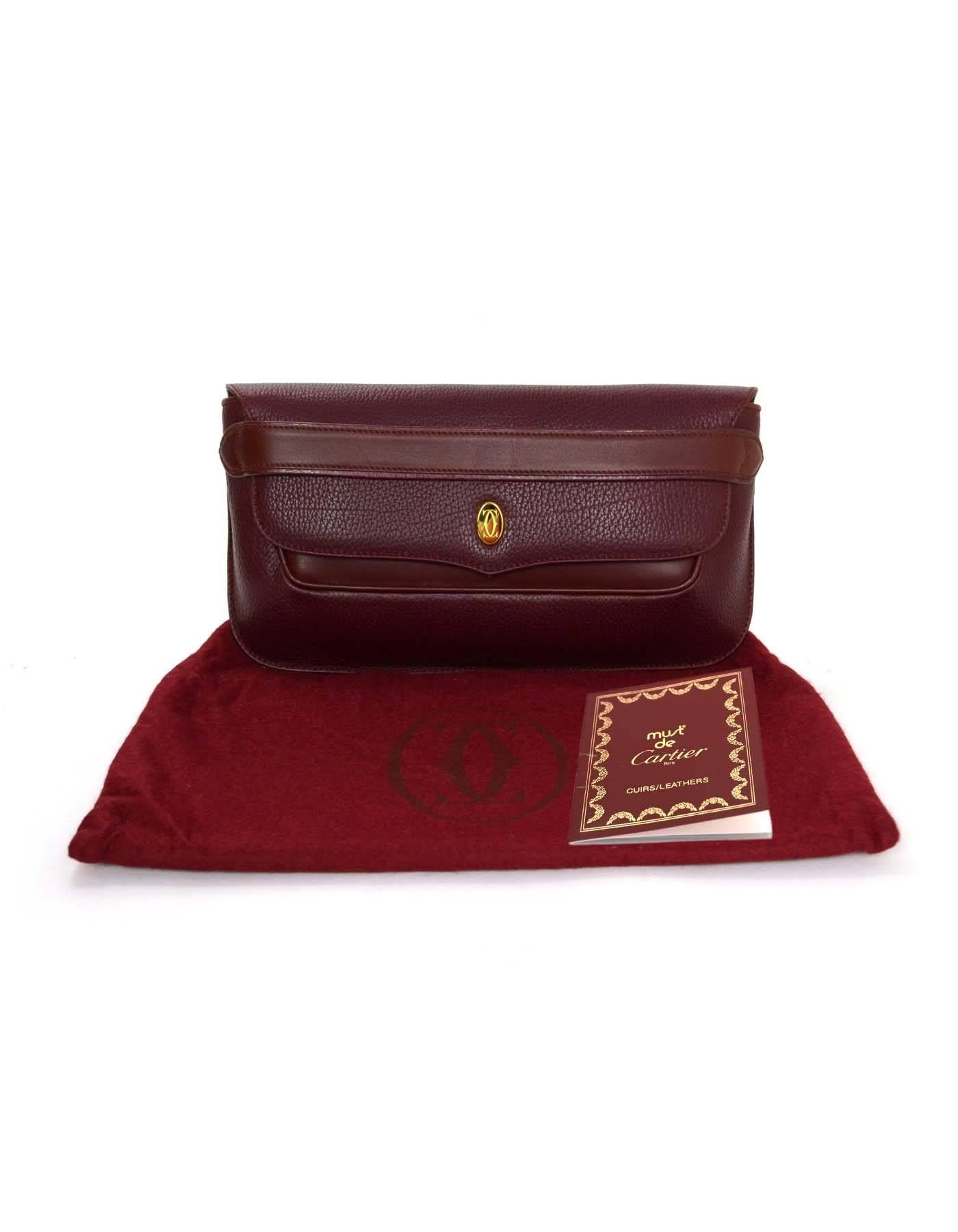 Cartier Burgundy Leather Vintage Envelope Clutch Bag GHW 3