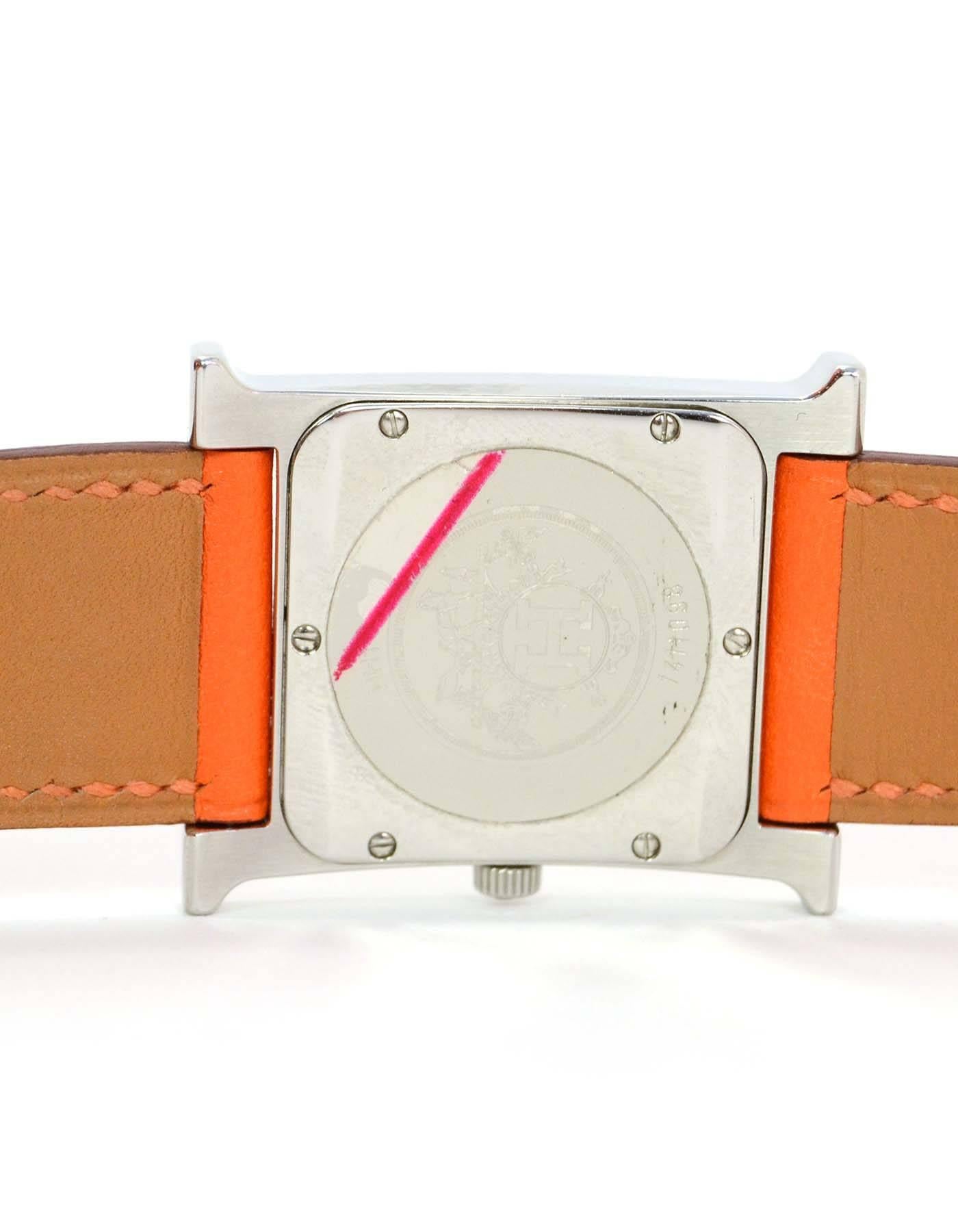 Hermes Orange Leather and Stainless H Heure Hour MM Watch rt. $2, 725 1