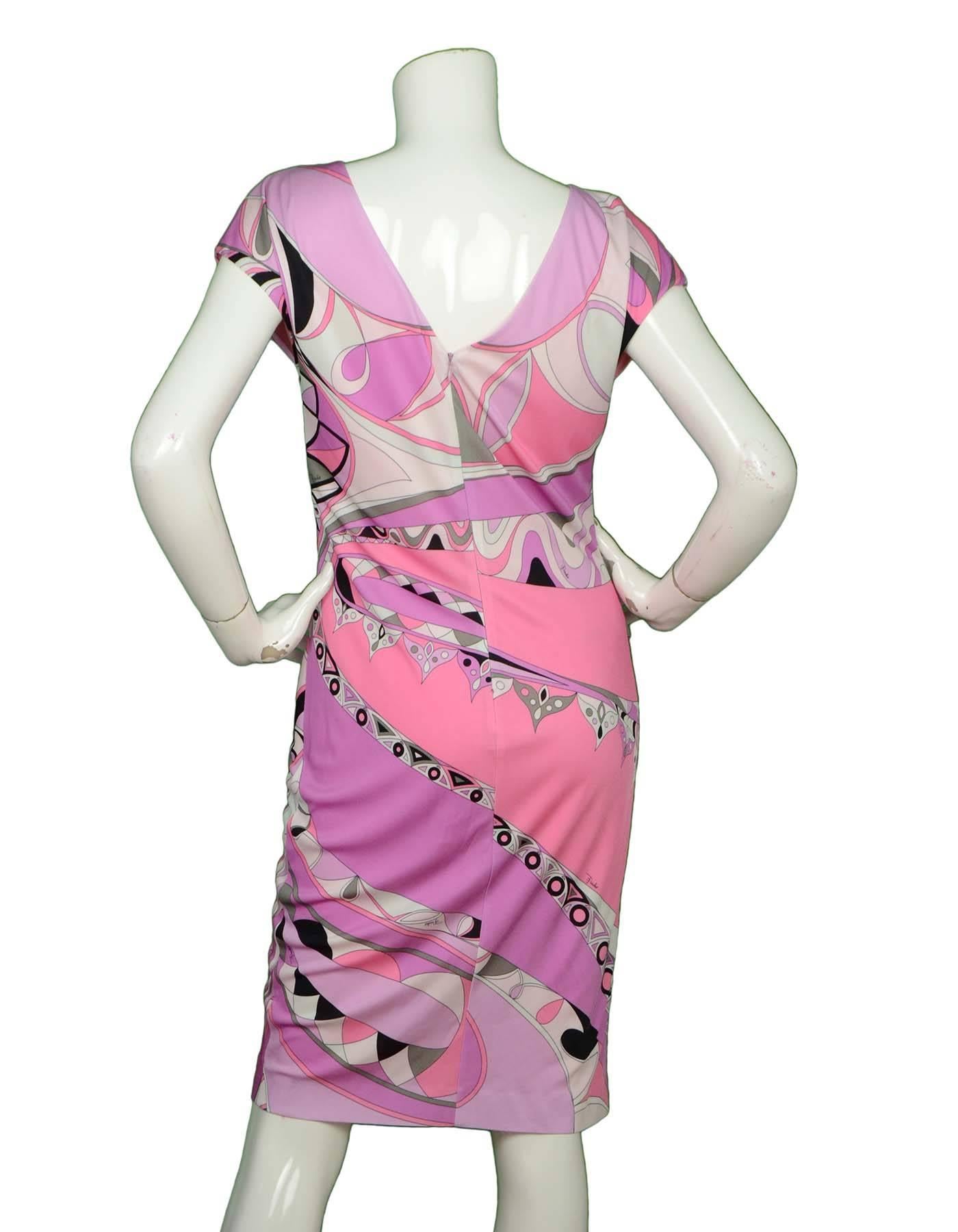 Emilio Pucci Pink and Lavender Printed Dress Sz 10 In Excellent Condition In New York, NY