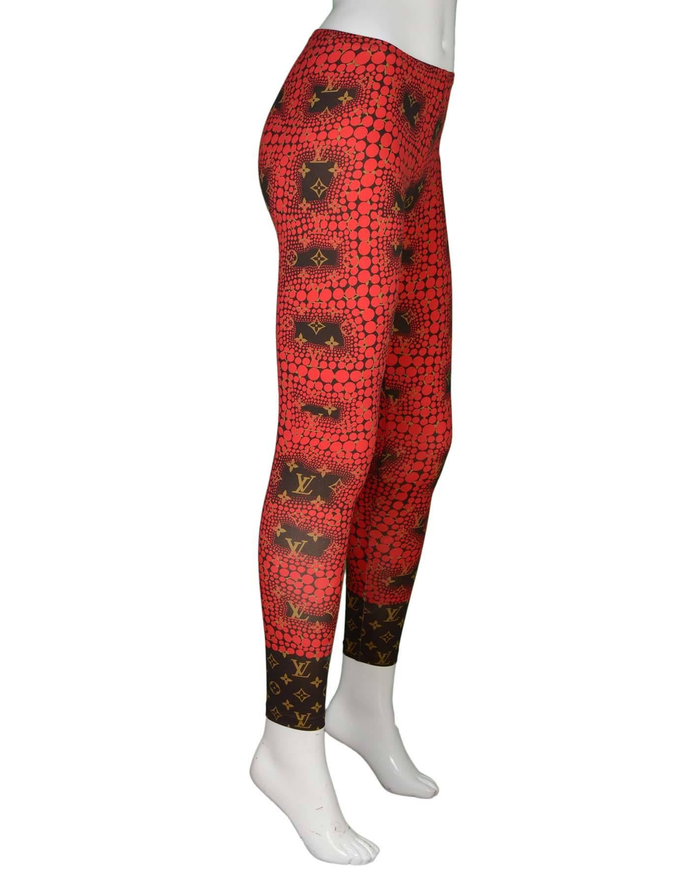 100% Authentic Limited Edition Louis Vuitton Red Monogram Yayoi Kusama Dots Legging.  Features brown monogram covered by dot design created by curated artist Yayoi Kusama. This line was very hard to find and sold out in most stores.

    Made In: