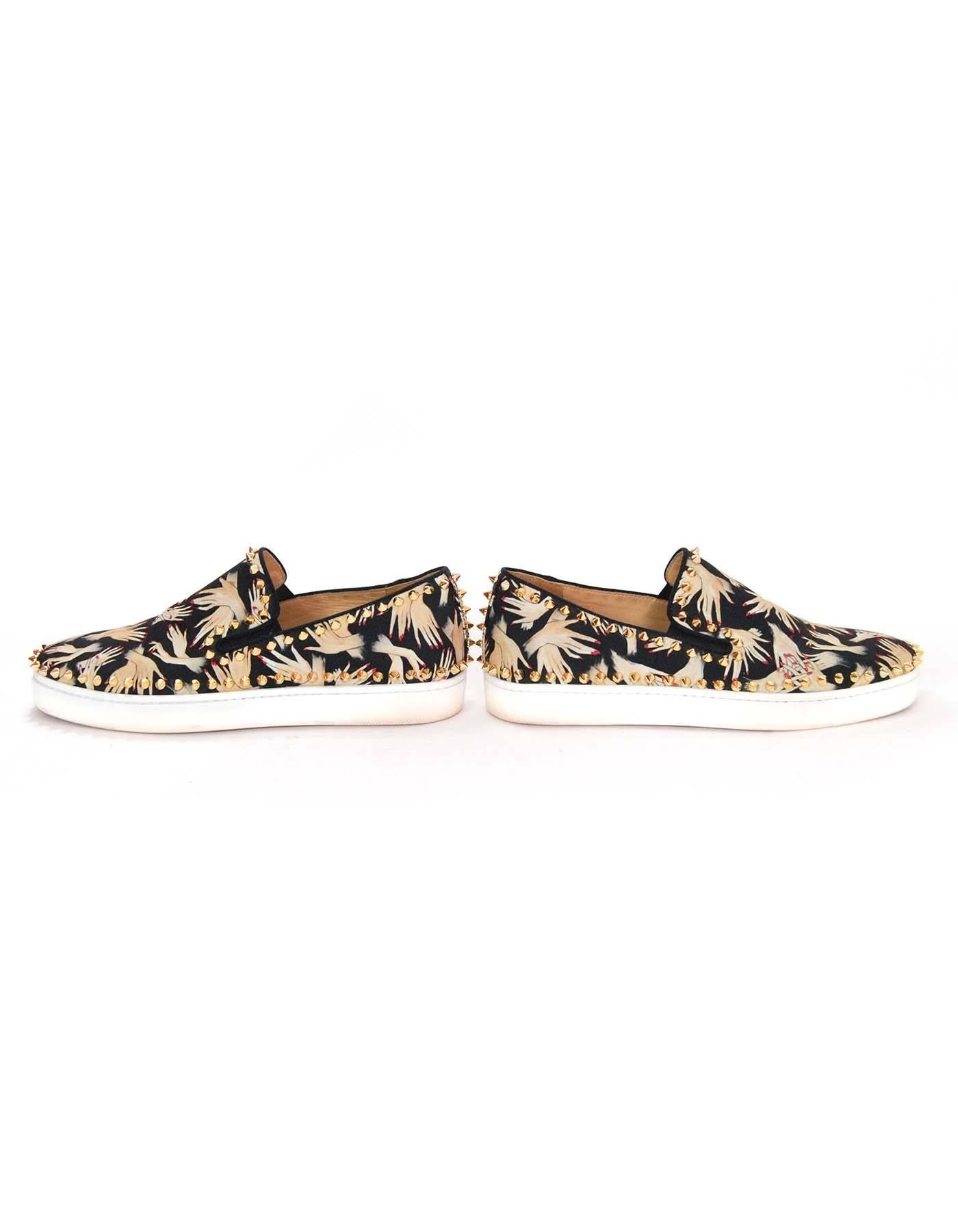 Christian Louboutin Tissu Beauty Hand Print Studded Sneakers Sz 40.5 For  Sale at 1stDibs