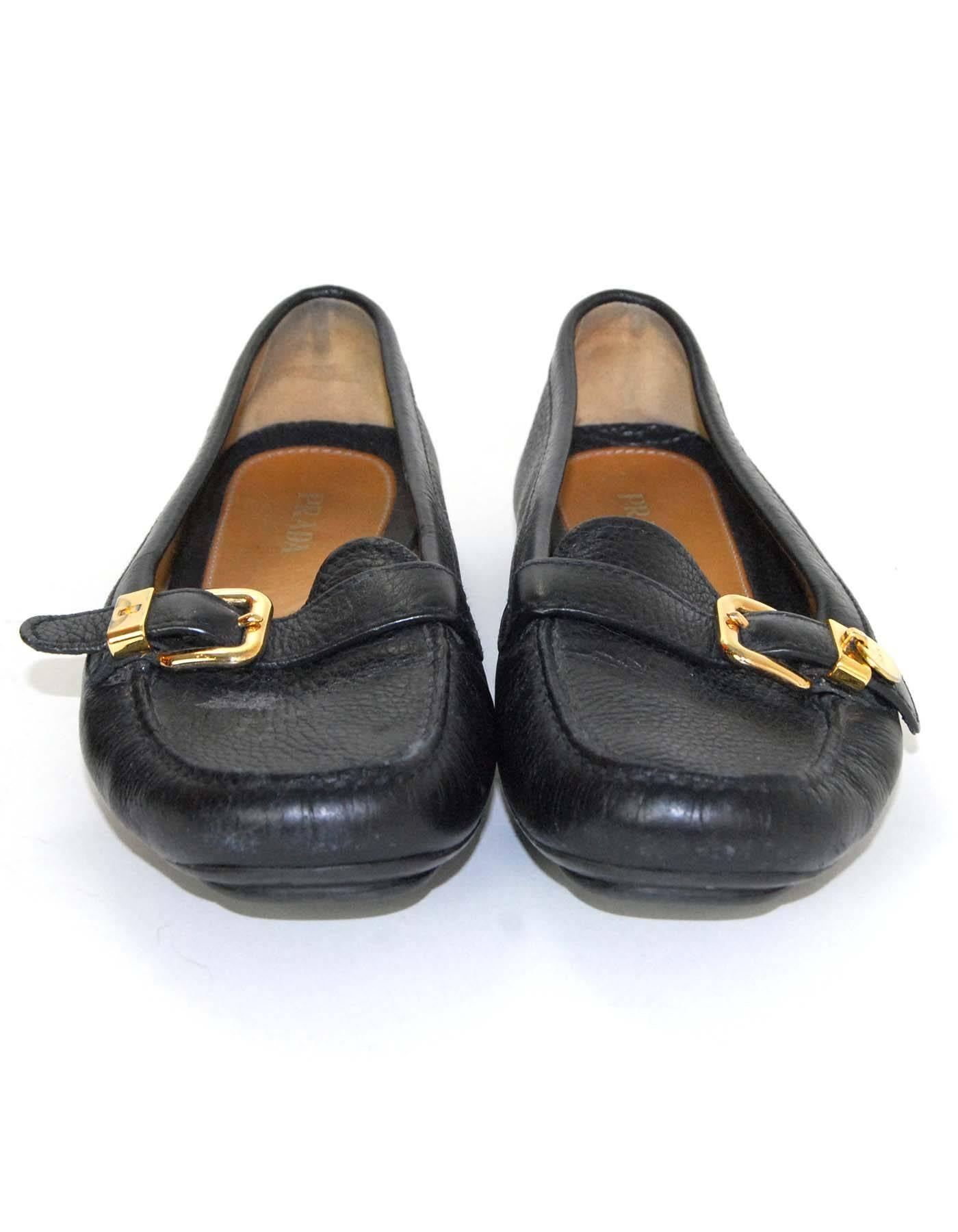 Prada Black Leather Driving Loafers Sz 40.5 In Good Condition In New York, NY
