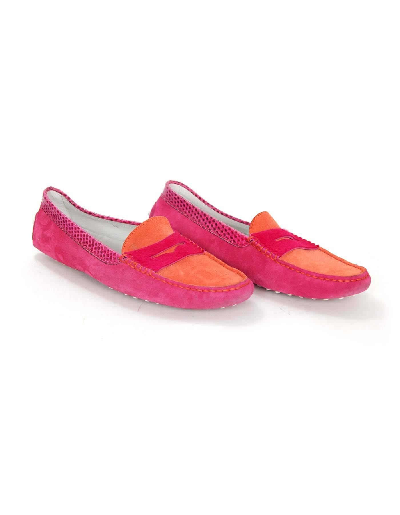 Women's Tod's Pink and Orange Suede Driving Loafers Sz 40