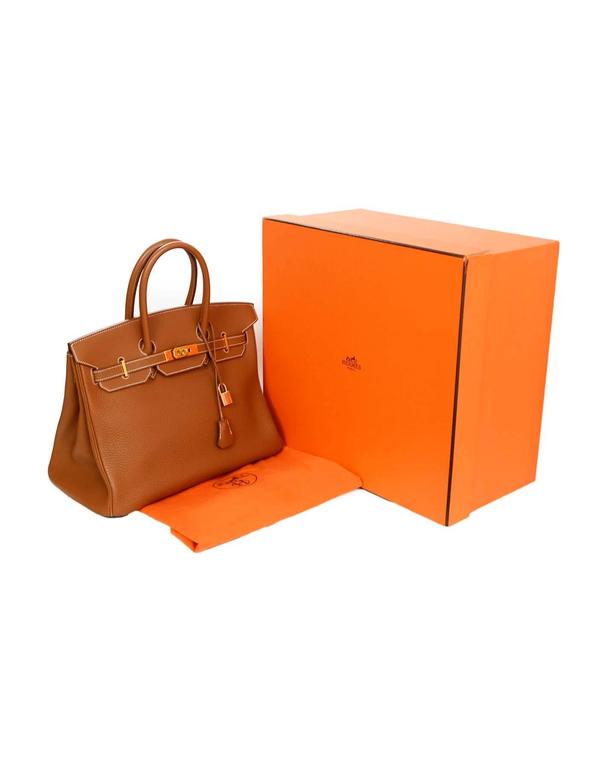 Hermes Gold/Tan Togo Leather 35cm Birkin Bag w/ Box and Dust Bag at 1stdibs