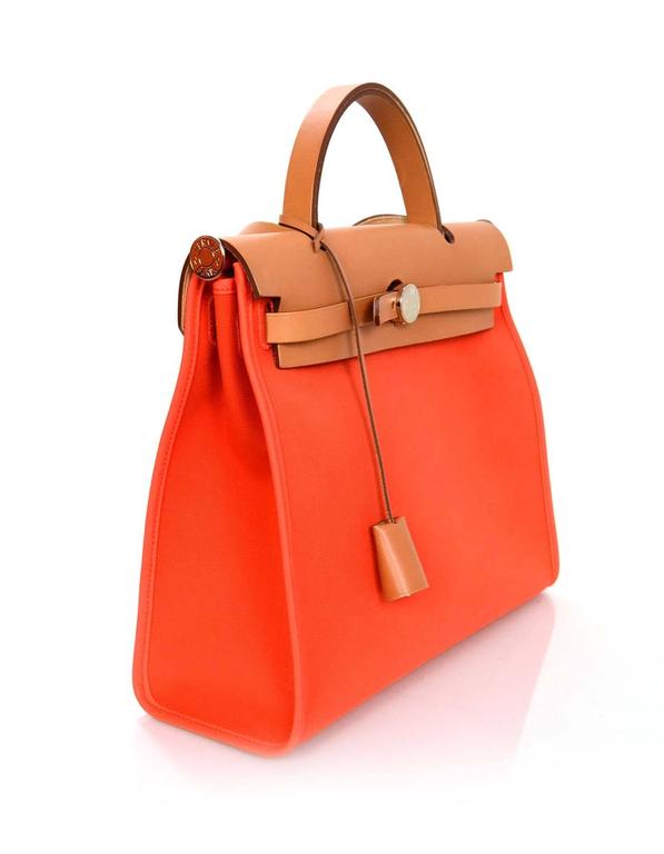 Hermès - Authenticated Herbag Handbag - Cotton Orange for Women, Very Good Condition