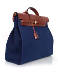 Hermes 2015 Navy & Brown Toile Herbag Zip 39