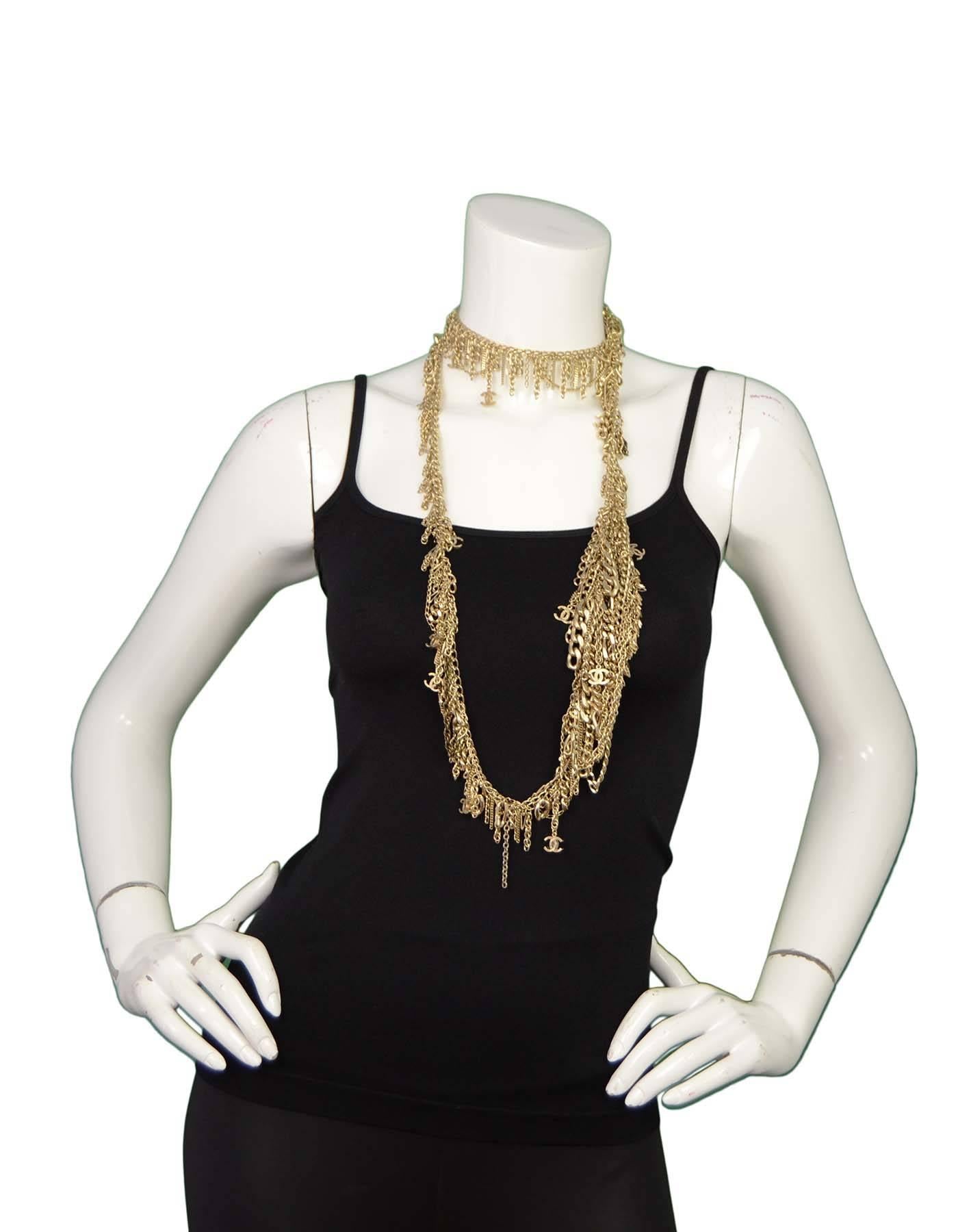 Chanel Extra Long Goldtone Multi Chainlink CC Necklace In Excellent Condition In New York, NY