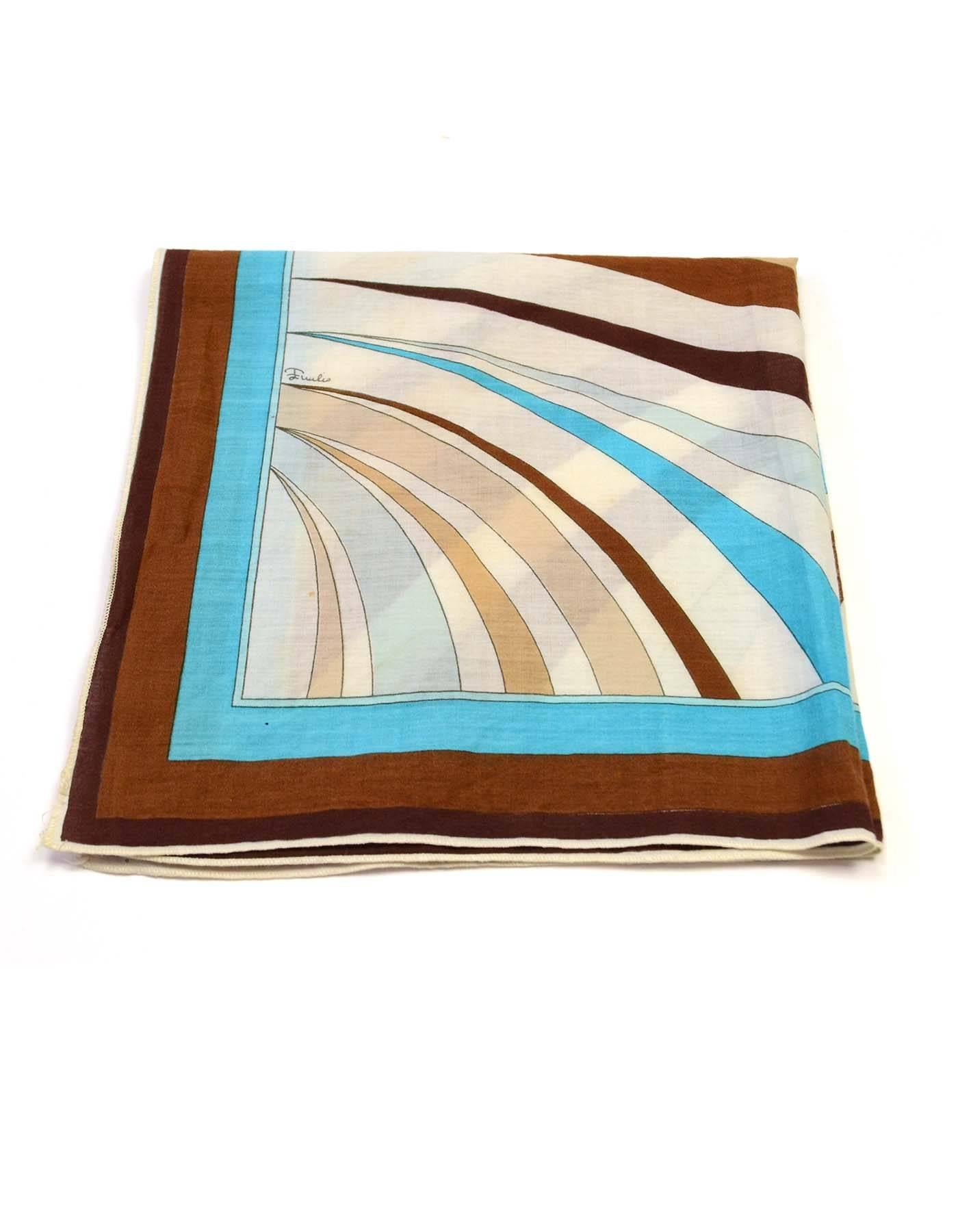 Women's or Men's Emilio Pucci Blue, Brown and Tan Scarf