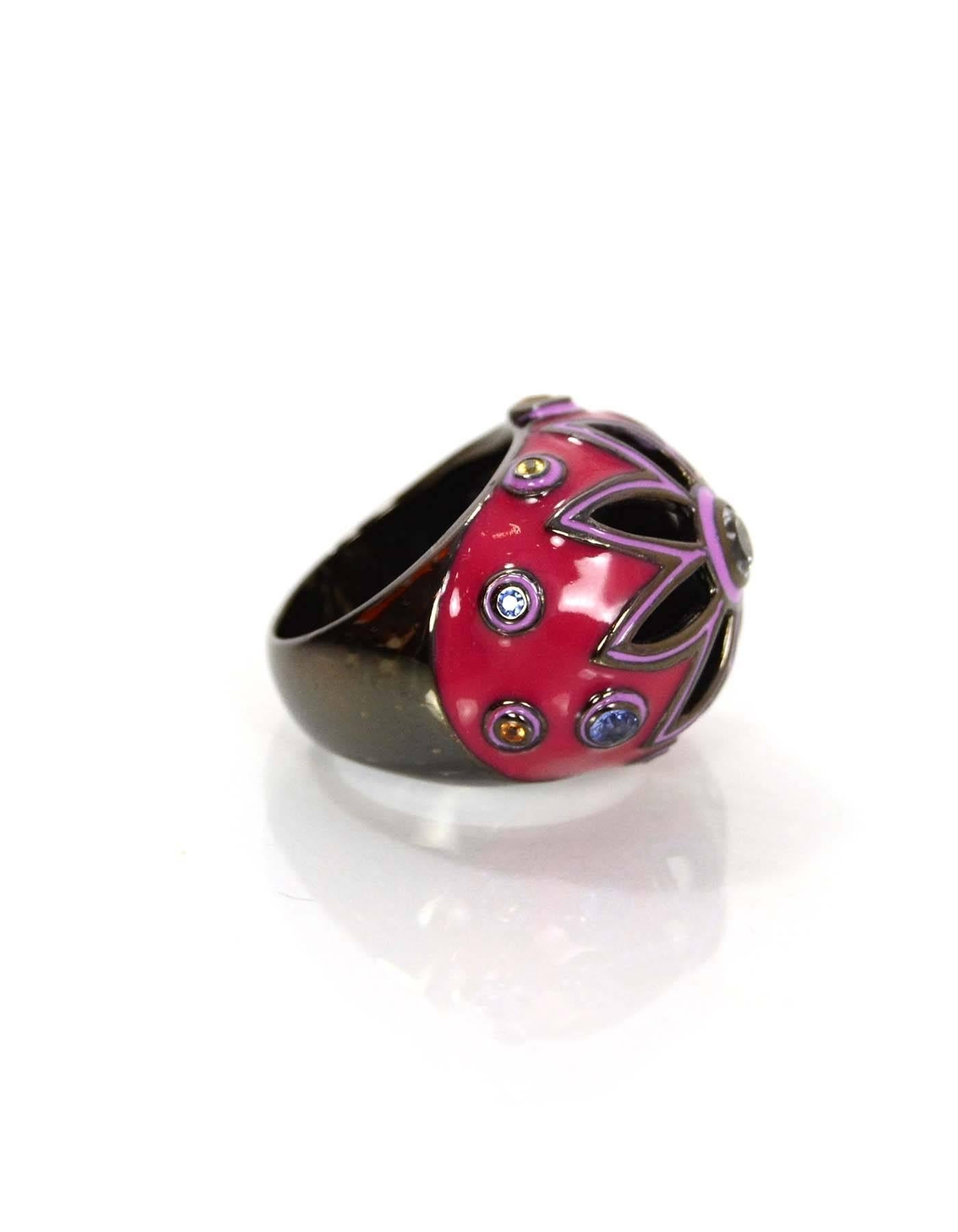 MCL By Matthew Campbell Sapphire and Enamel Flower Ring Sz 7 In Excellent Condition In New York, NY