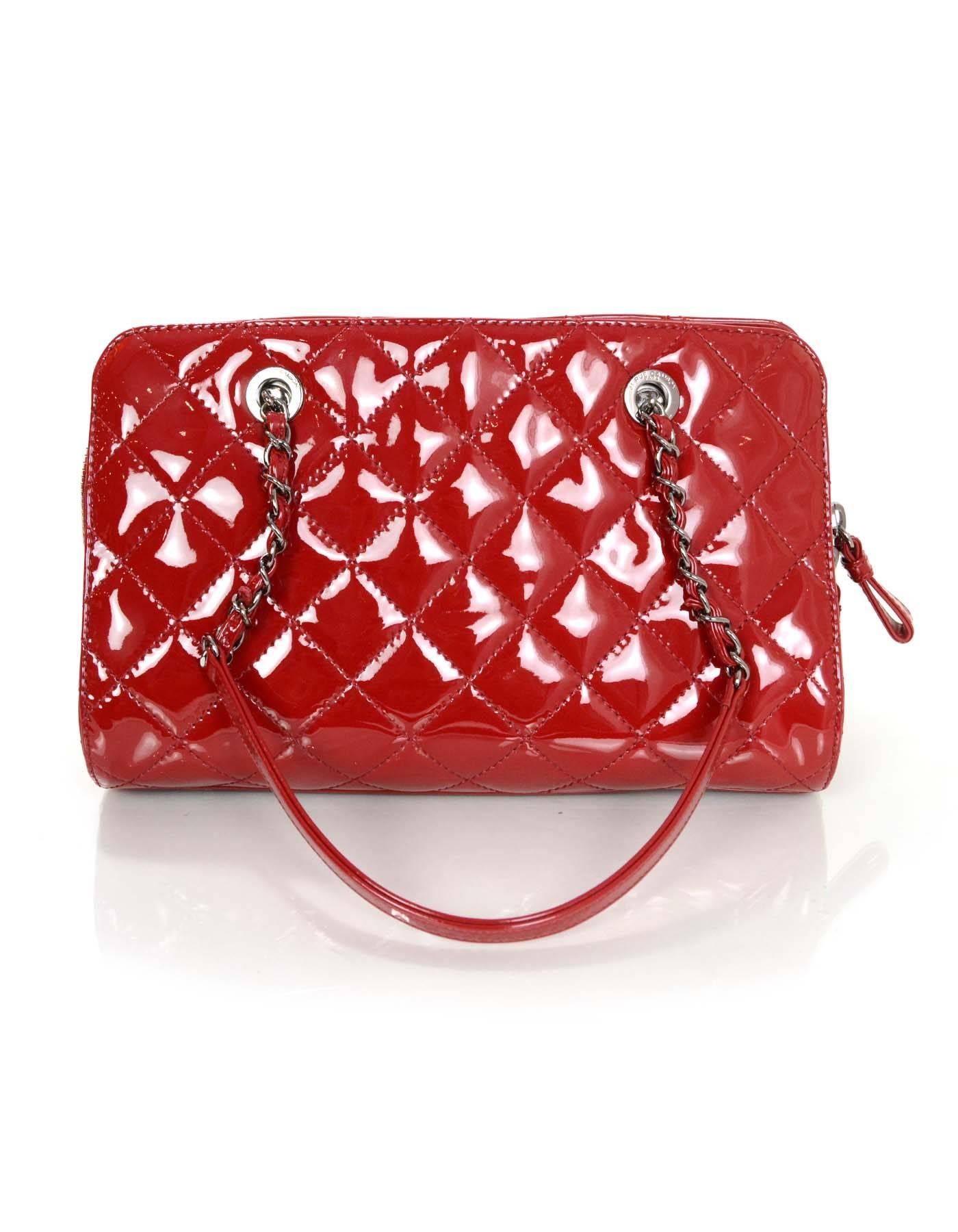 Women's Chanel 2014 Red Patent Leather Quilted Tote Bag rt. $3, 900