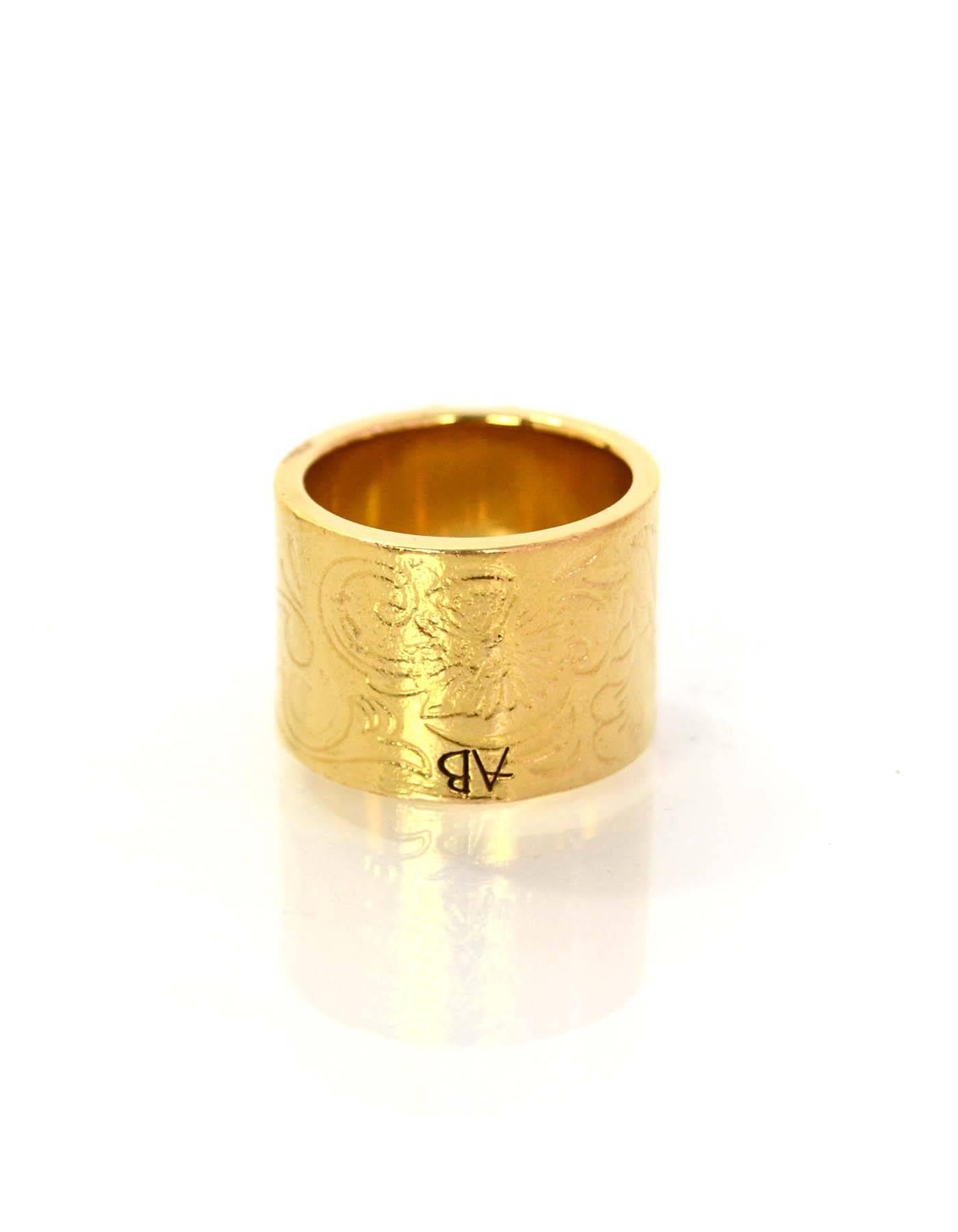 Aurelie Bidermann Engraved Gold-Plated and Turquoise Ring Sz 7 In Good Condition In New York, NY