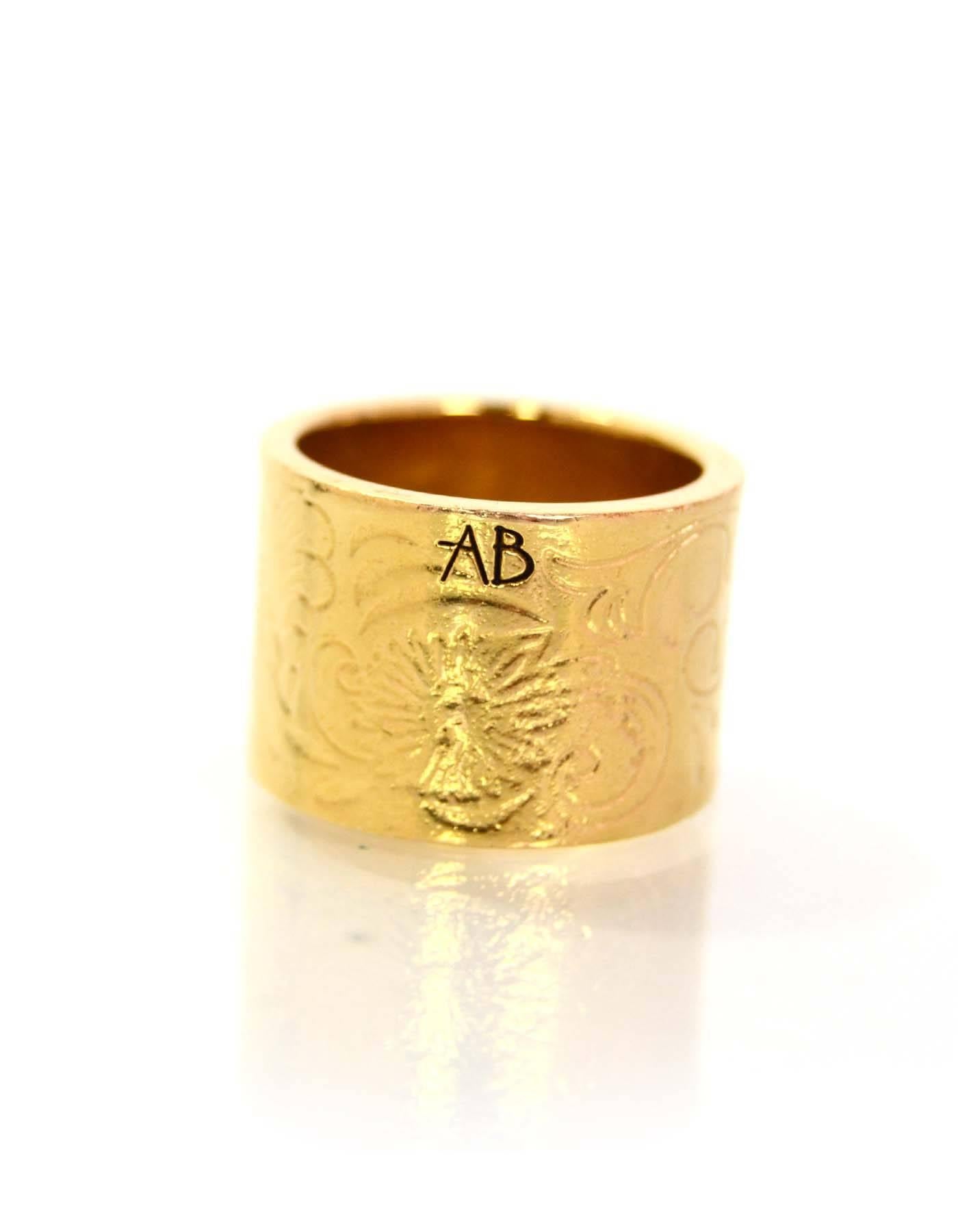 Women's Aurelie Bidermann Engraved Gold-Plated and Turquoise Ring Sz 7